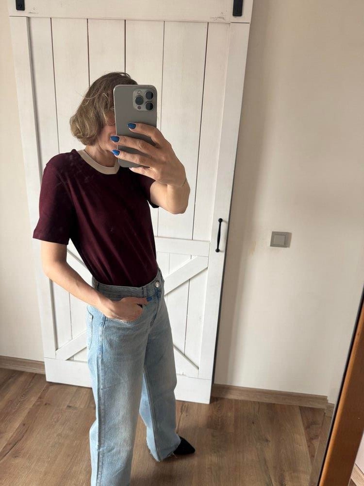 Yakası Şeritli Bordo Basic Tshirt