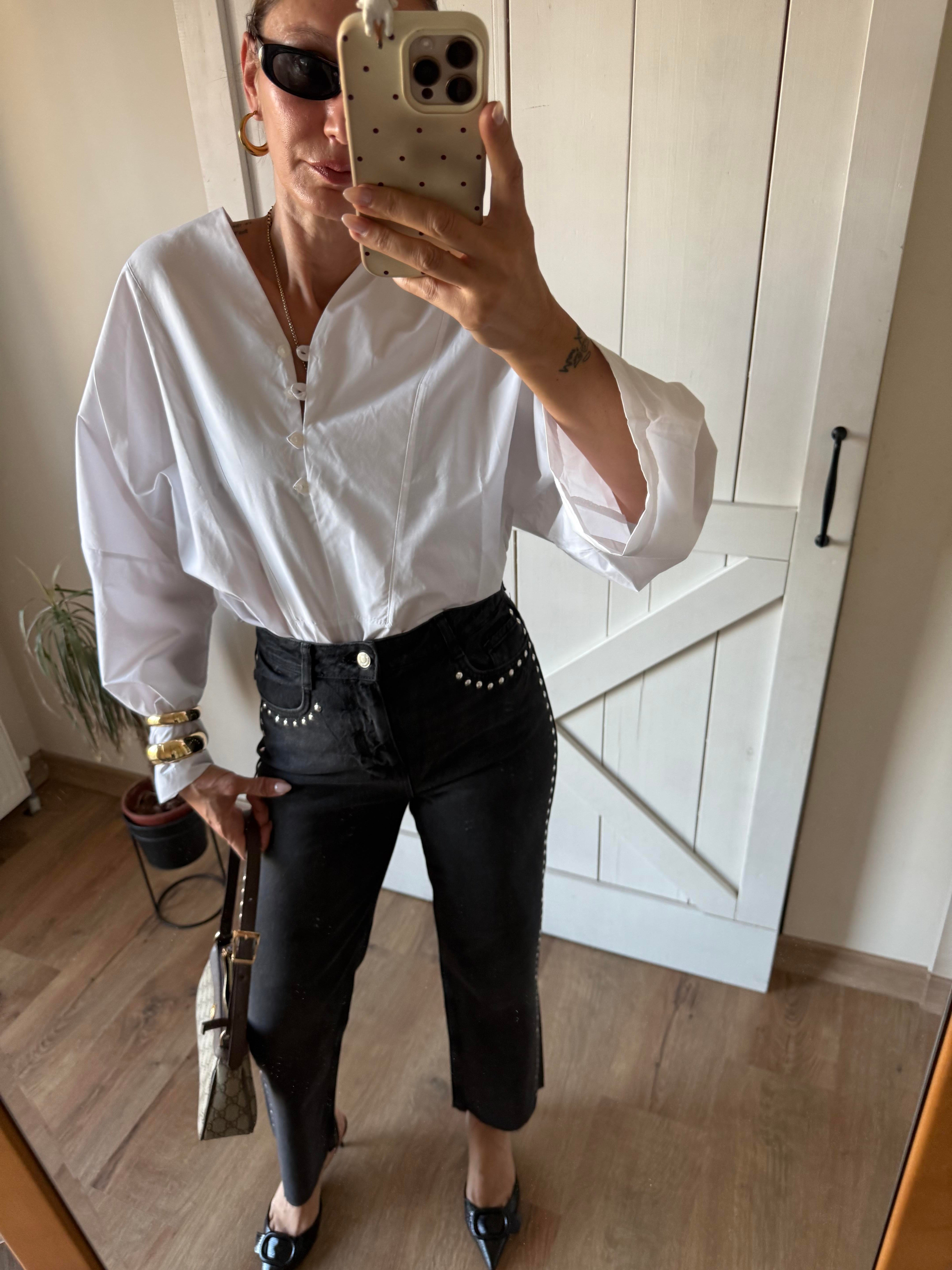 Yakası Şeritli Poplin Gömlek Bluz