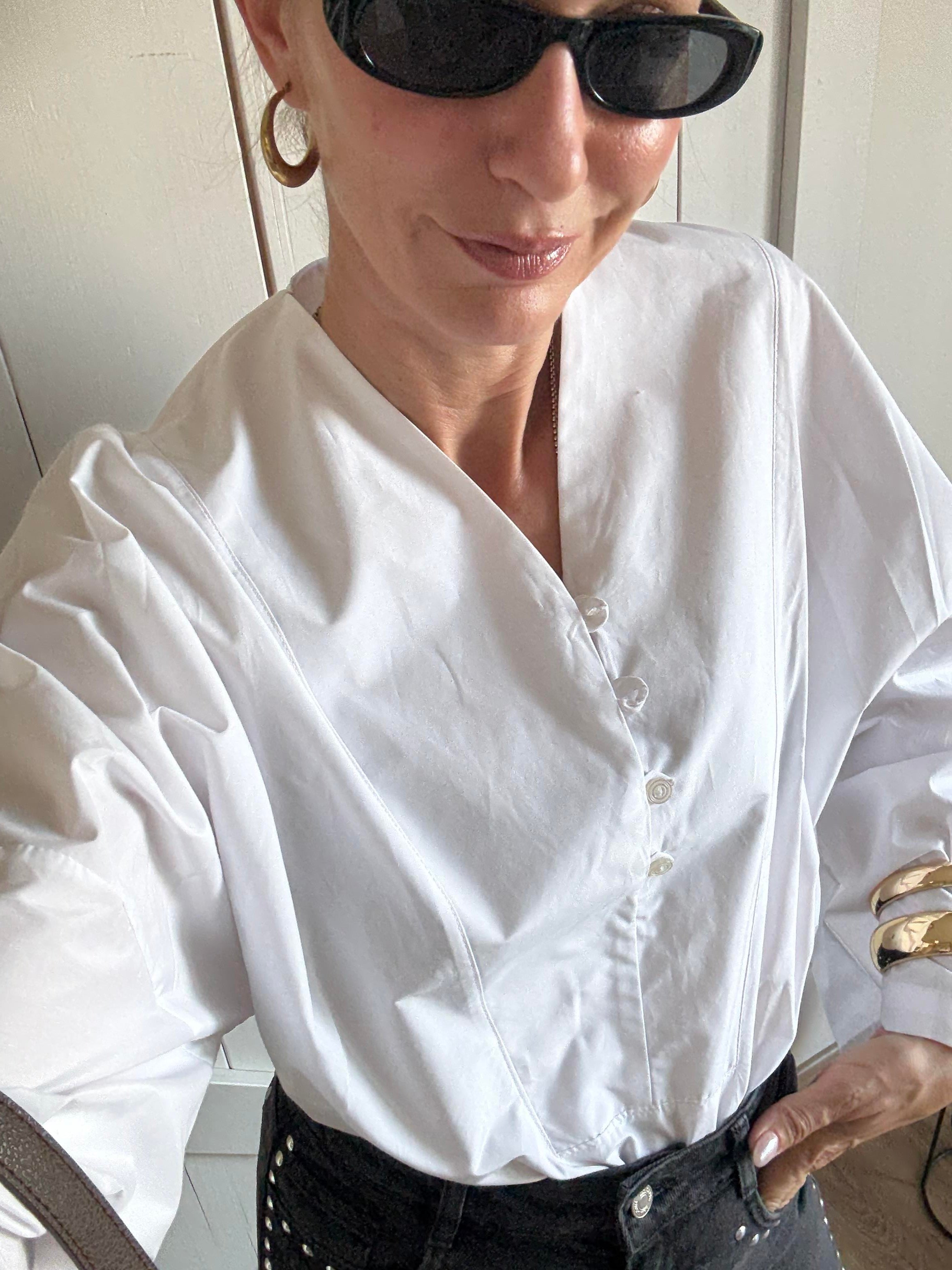 Yakası Şeritli Poplin Gömlek Bluz