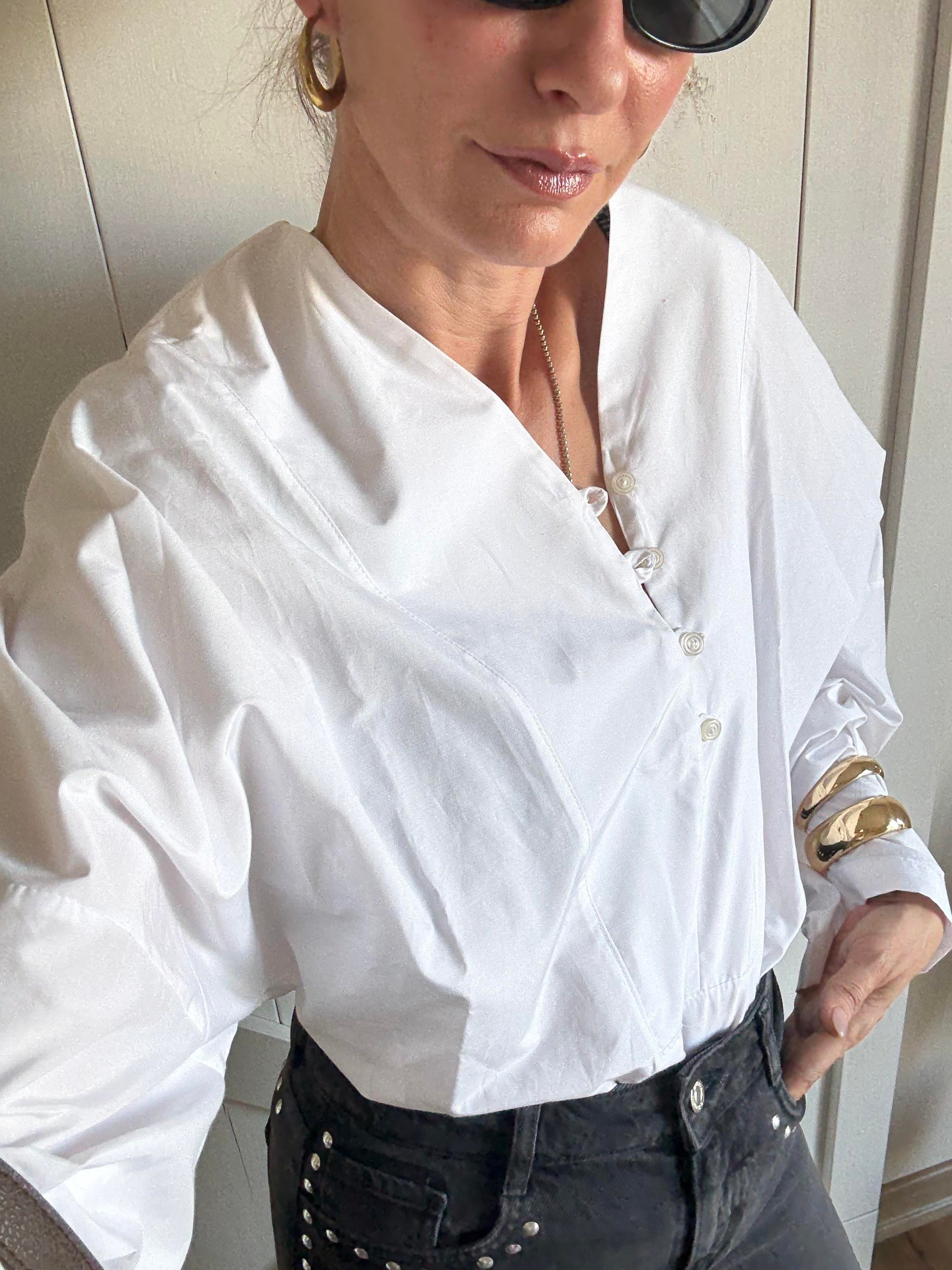 Yakası Şeritli Poplin Gömlek Bluz