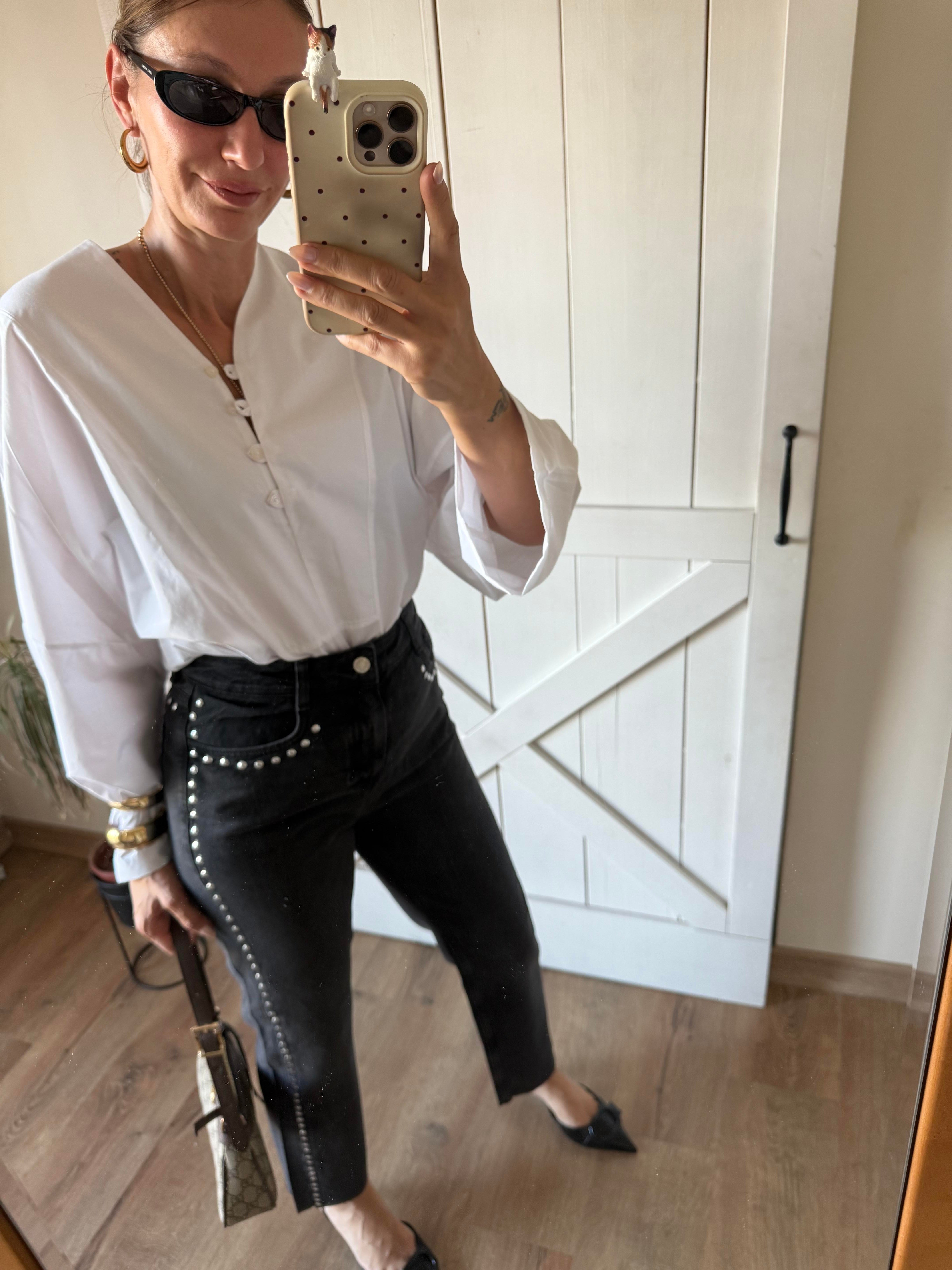 Yakası Şeritli Poplin Gömlek Bluz