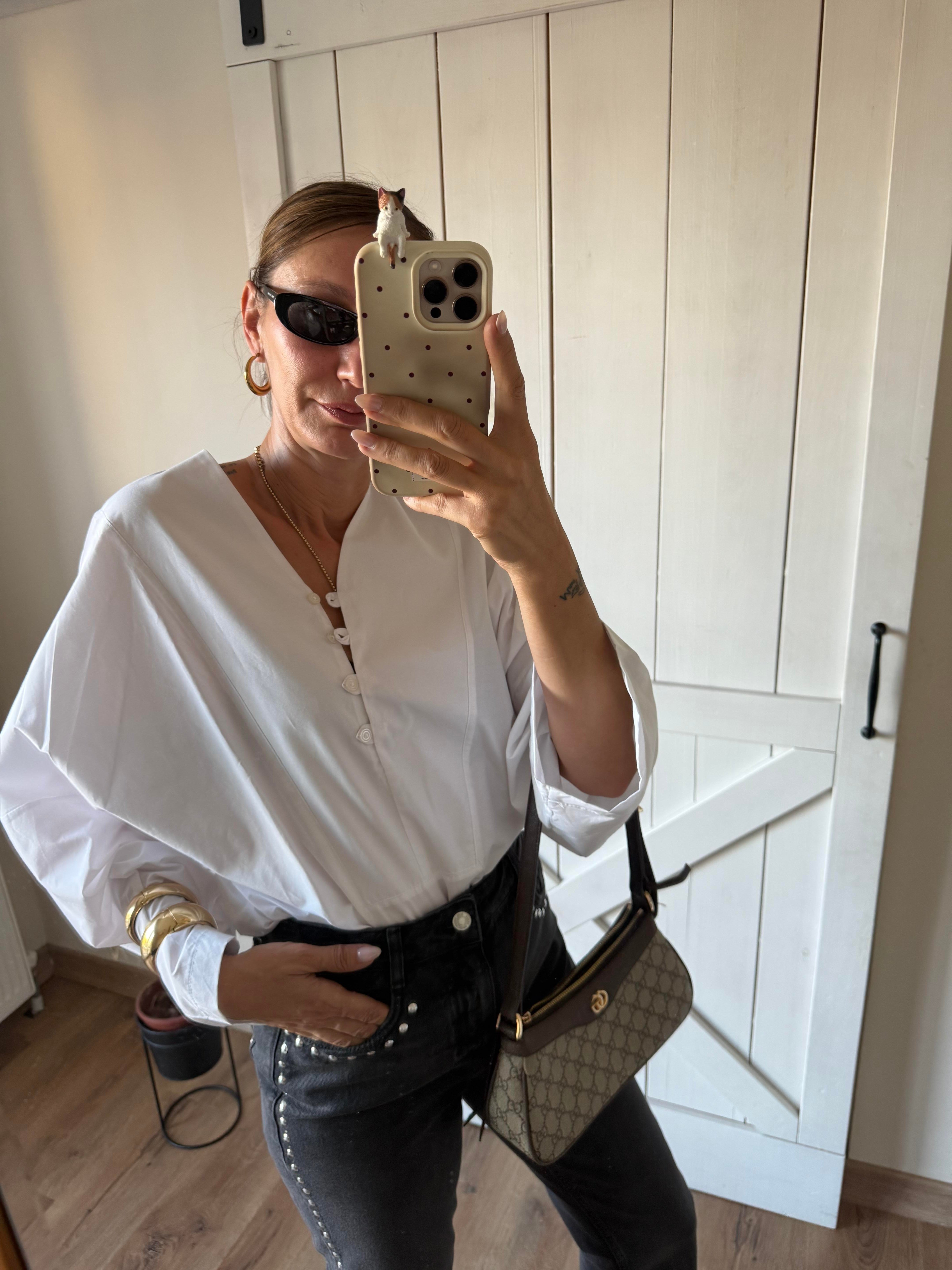 Yakası Şeritli Poplin Gömlek Bluz