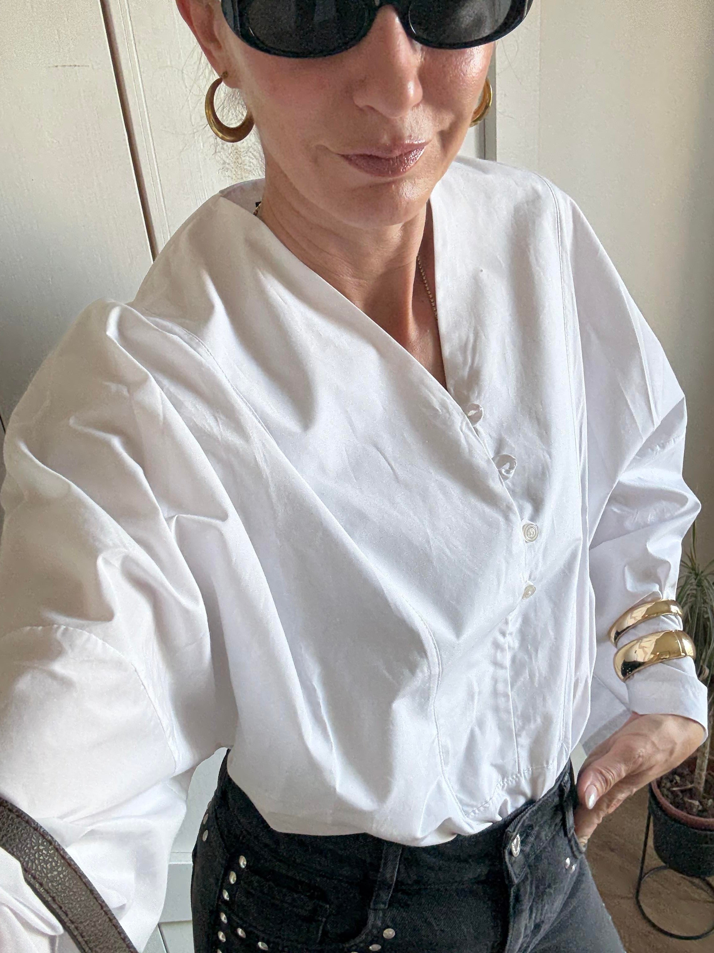 Yakası Şeritli Poplin Gömlek Bluz