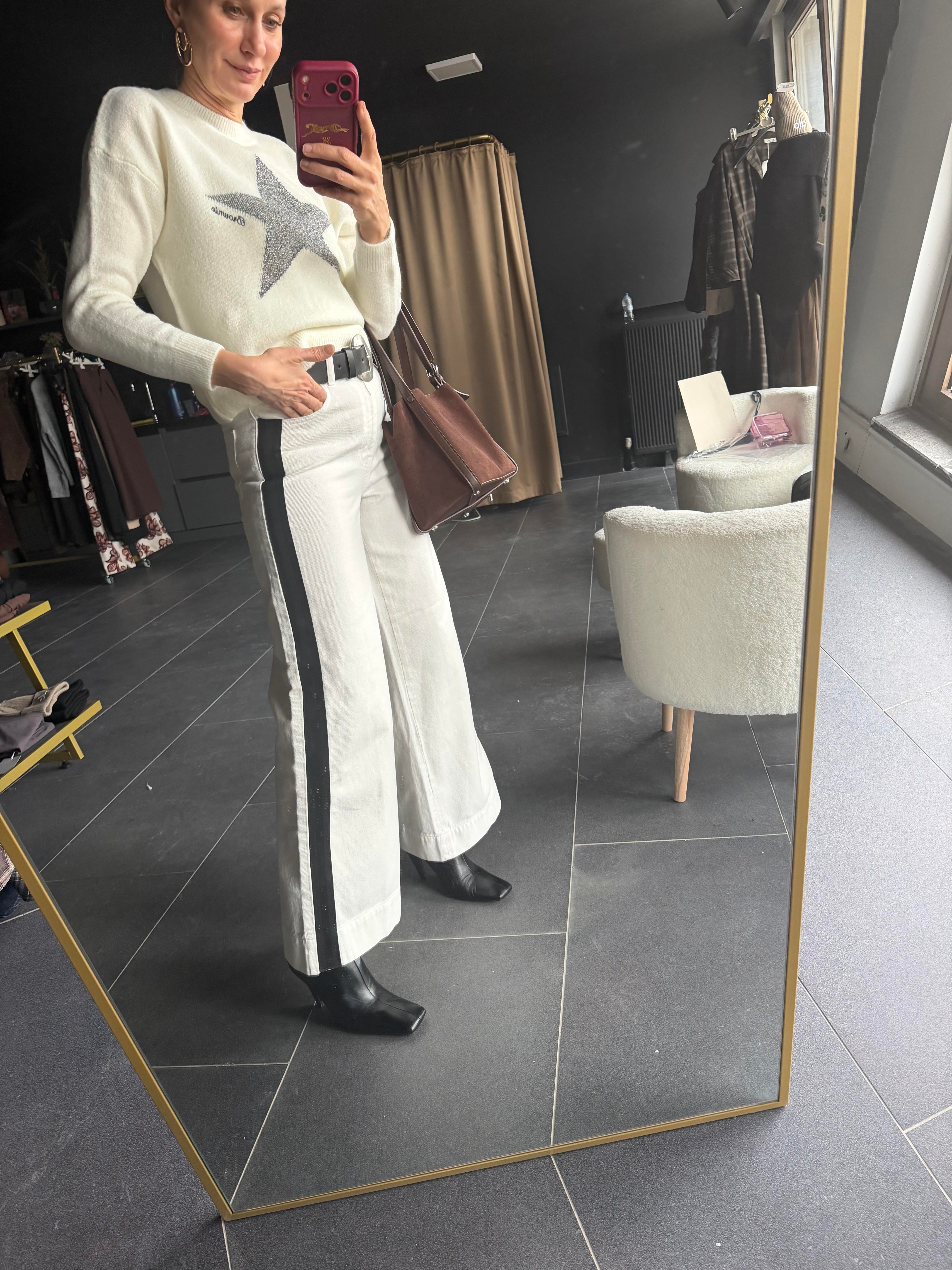 Yanlardan Şeritli Velvet Denim