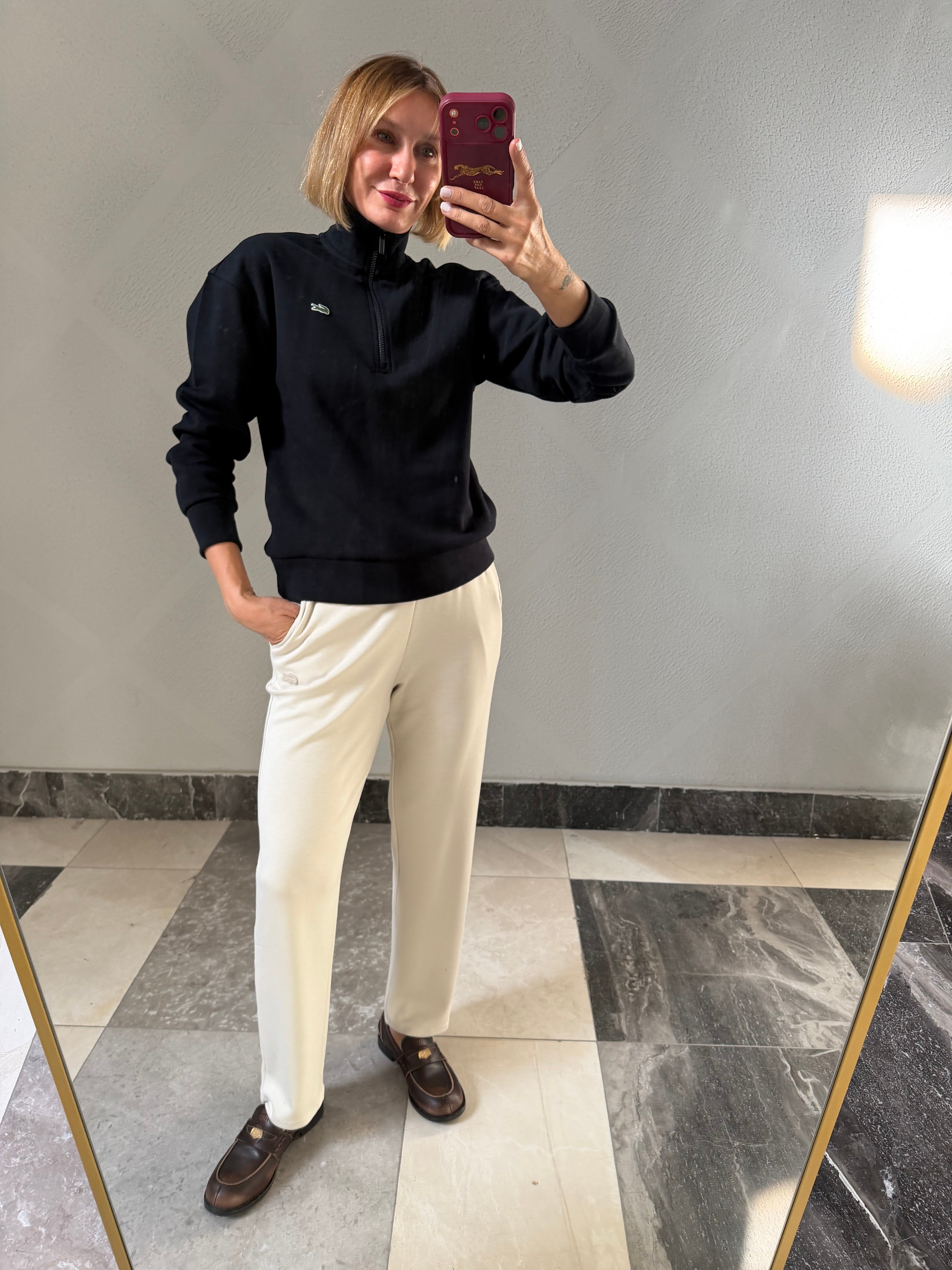 Yarım Fermuarlı Koyu Lacivert Pike Kumaş Logolu Sweat