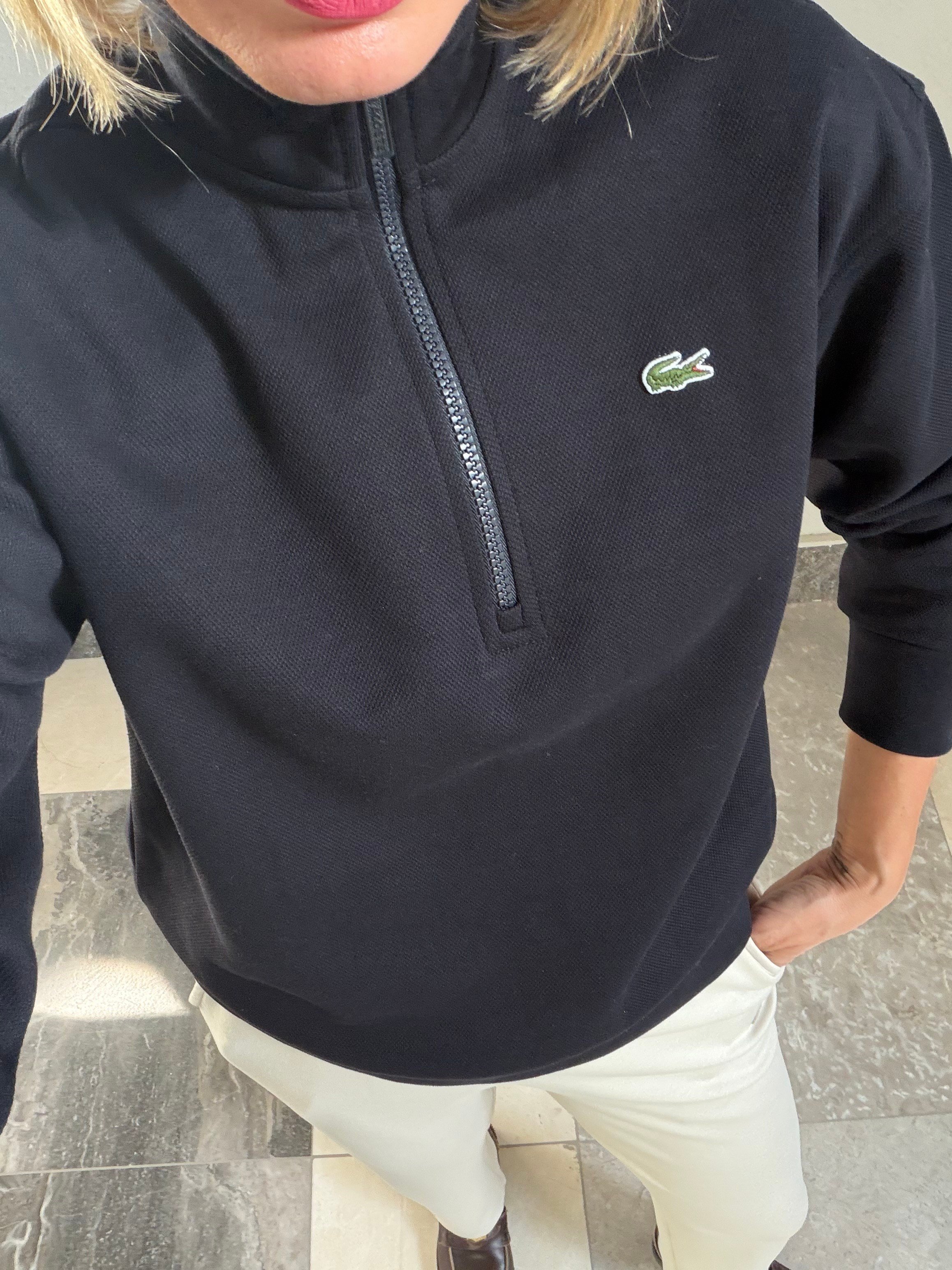 Yarım Fermuarlı Koyu Lacivert Pike Kumaş Logolu Sweat