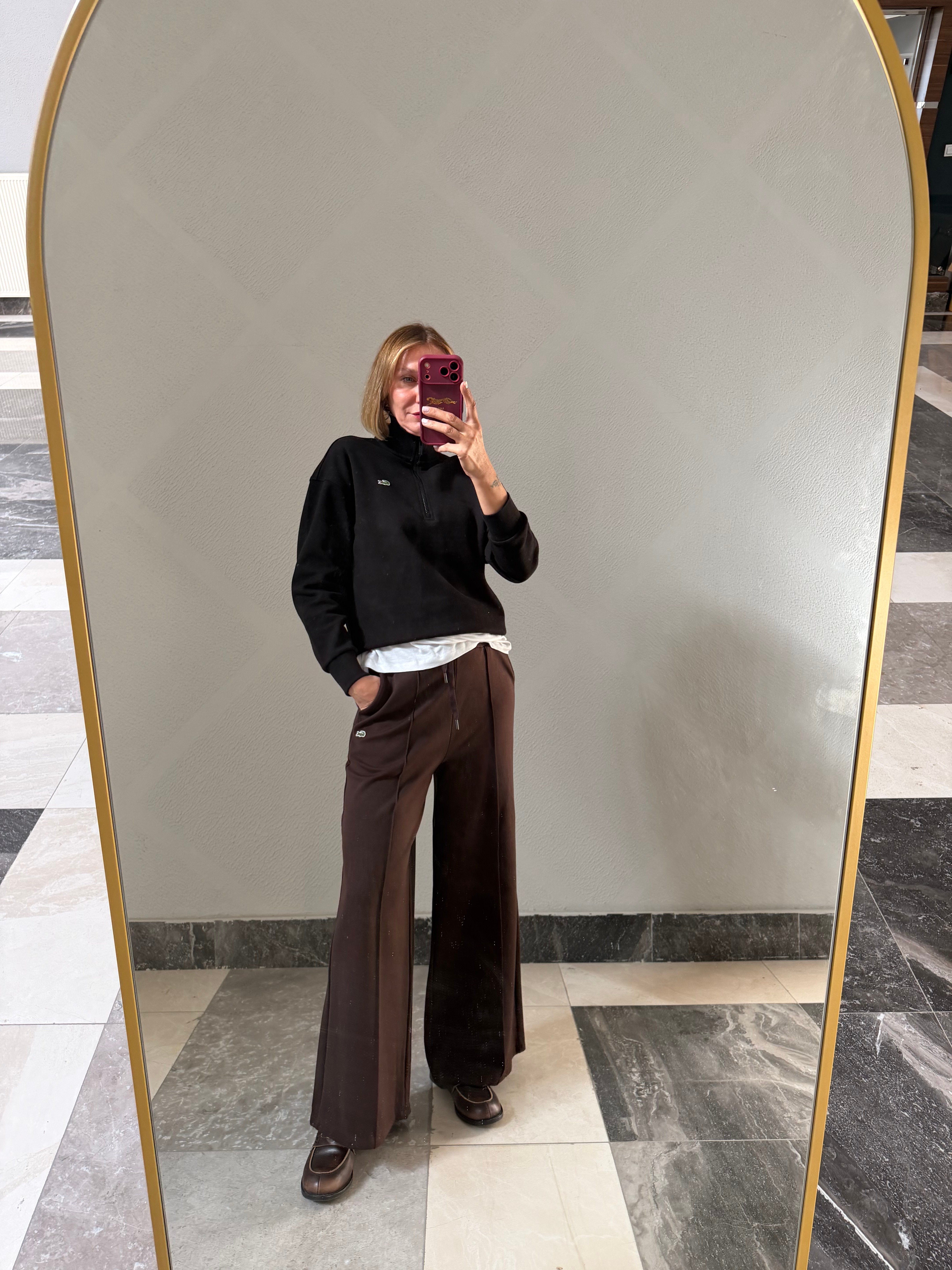 Yarım Fermuarlı Siyah Pike Kumaş Logolu Sweat