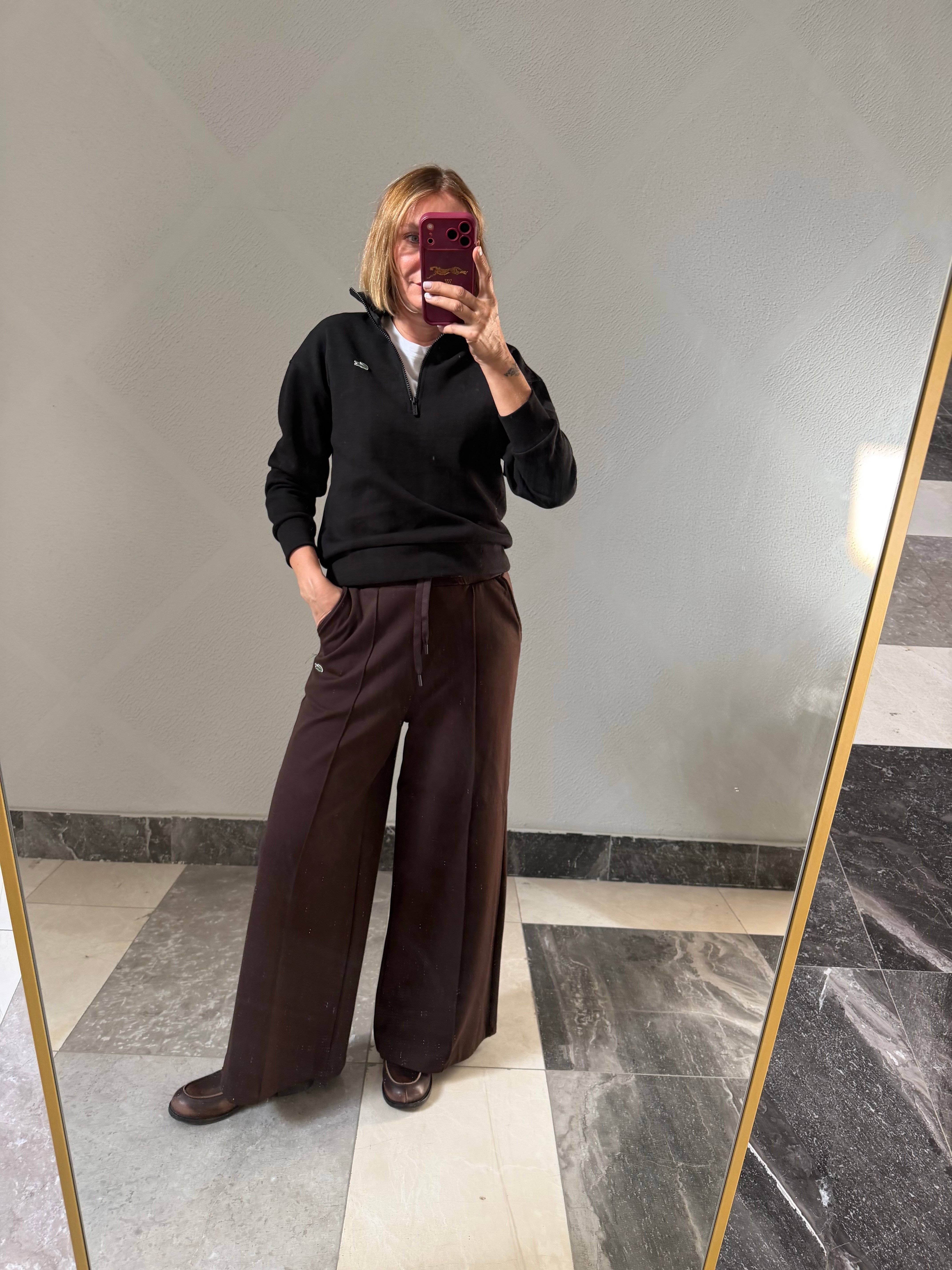 Yarım Fermuarlı Siyah Pike Kumaş Logolu Sweat