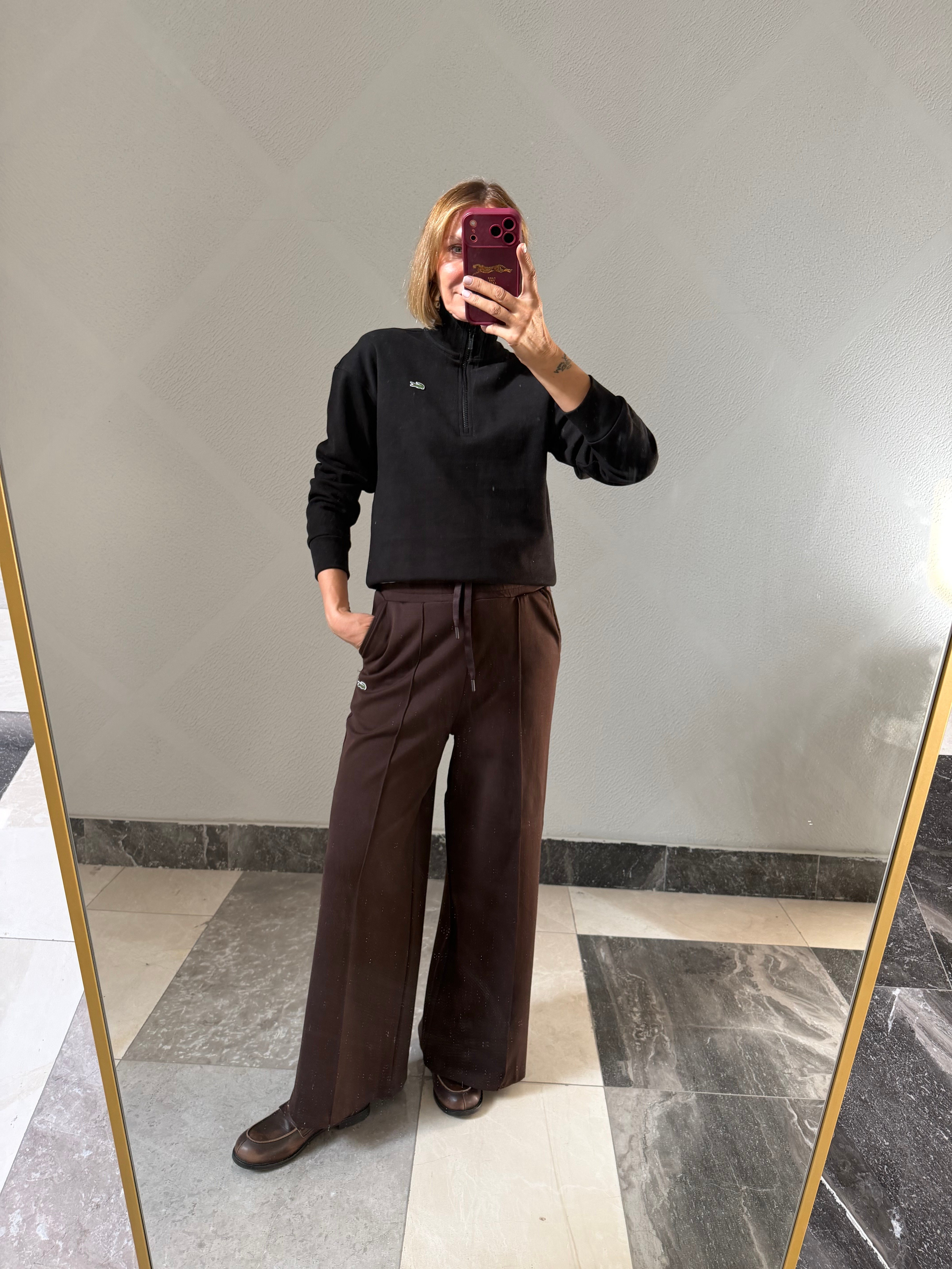 Yarım Fermuarlı Siyah Pike Kumaş Logolu Sweat