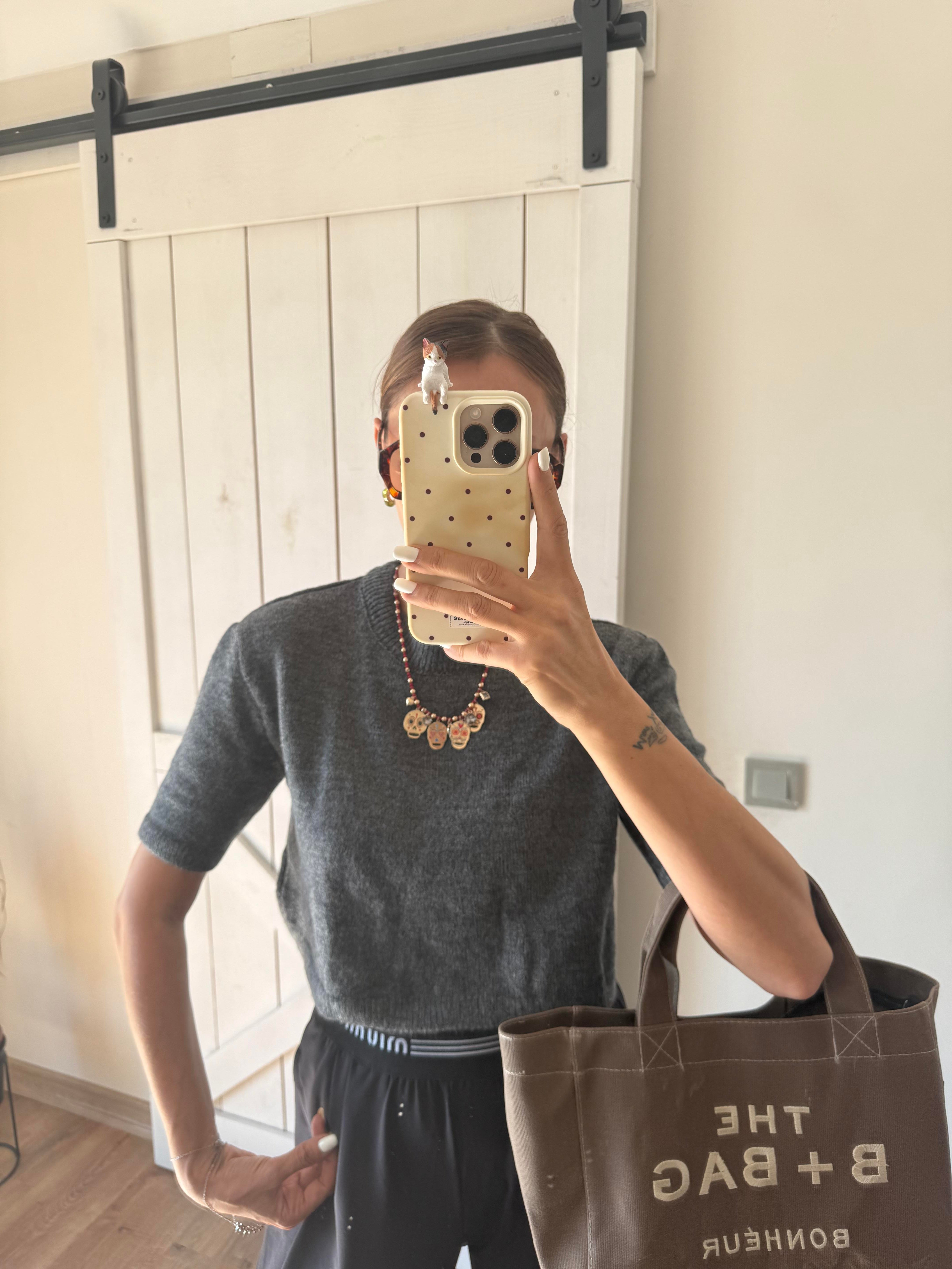 Yarım Kollu Gri Triko