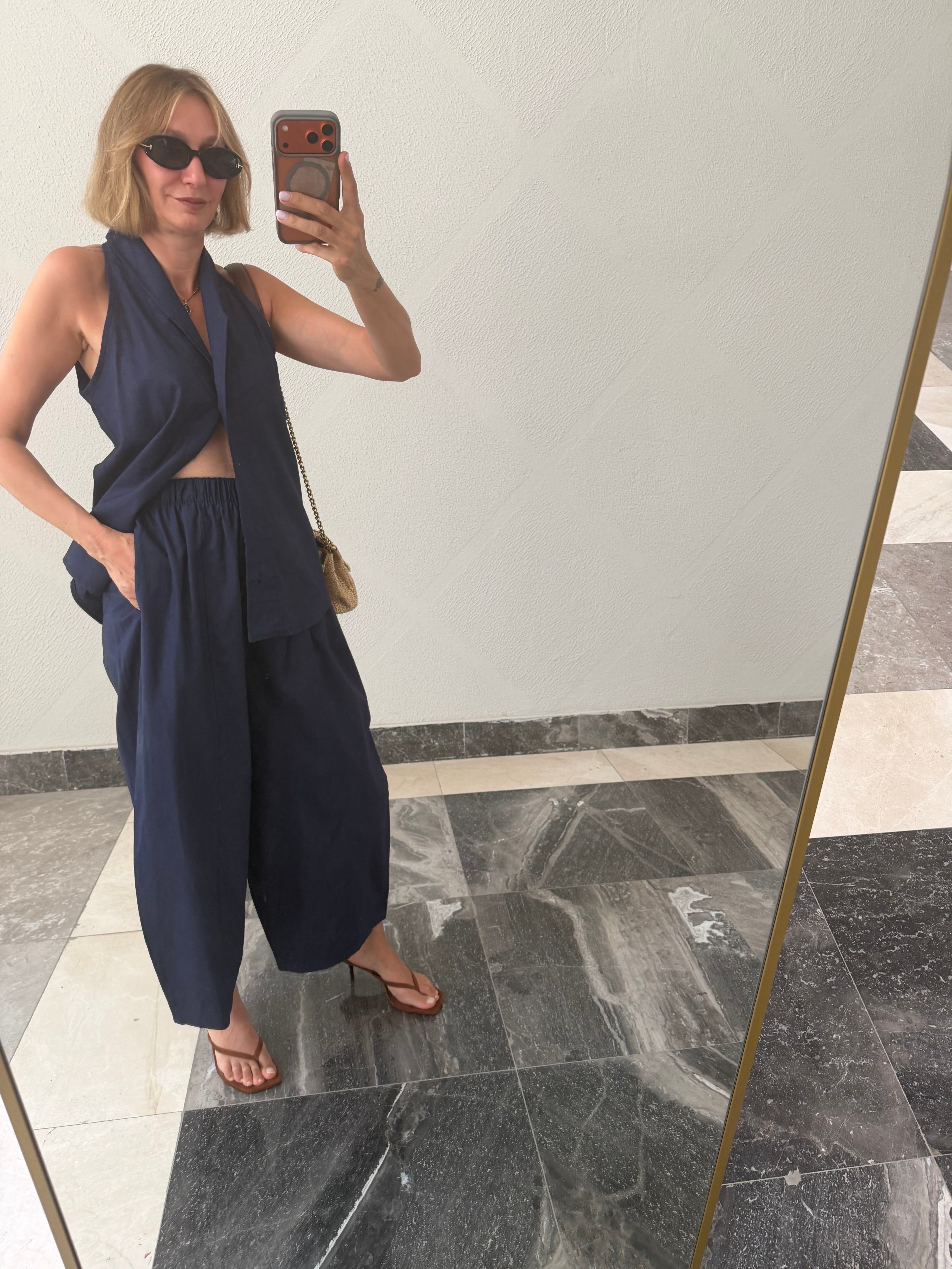 Yelekli Linen Lacivert Takım
