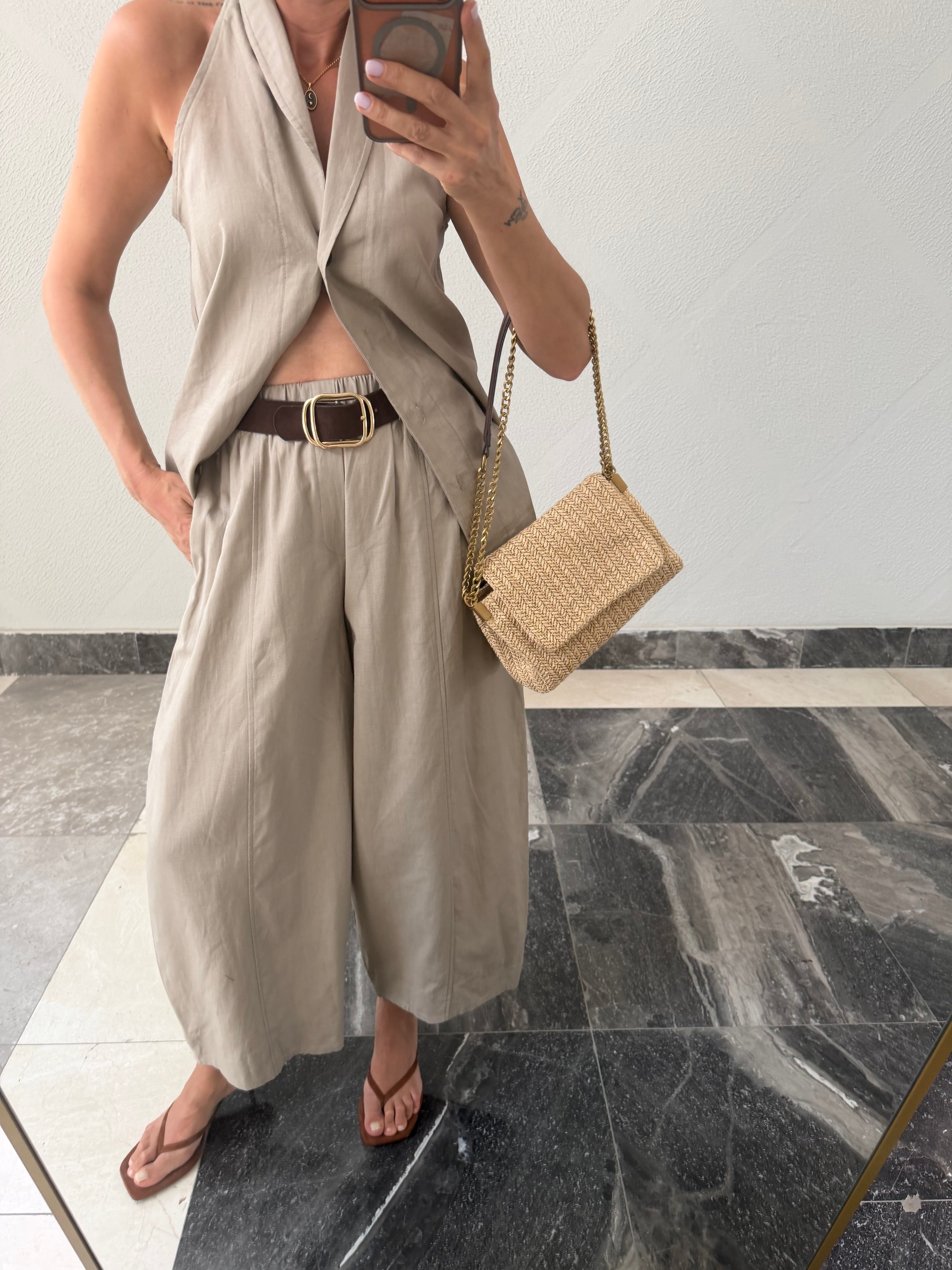 Yelekli Linen Taş Takım