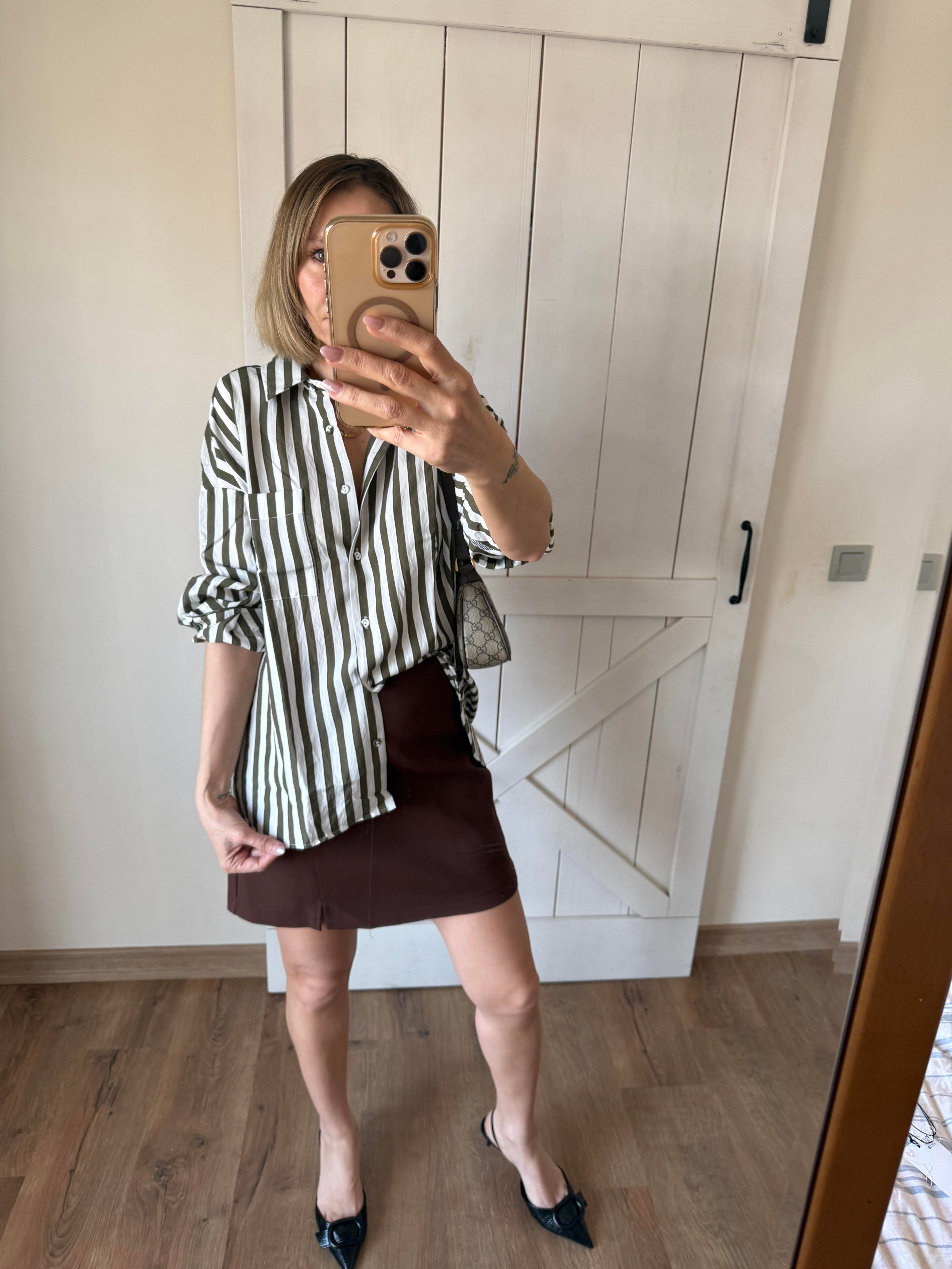 Yeşil Çizgili Oversize Tensel Gömlek