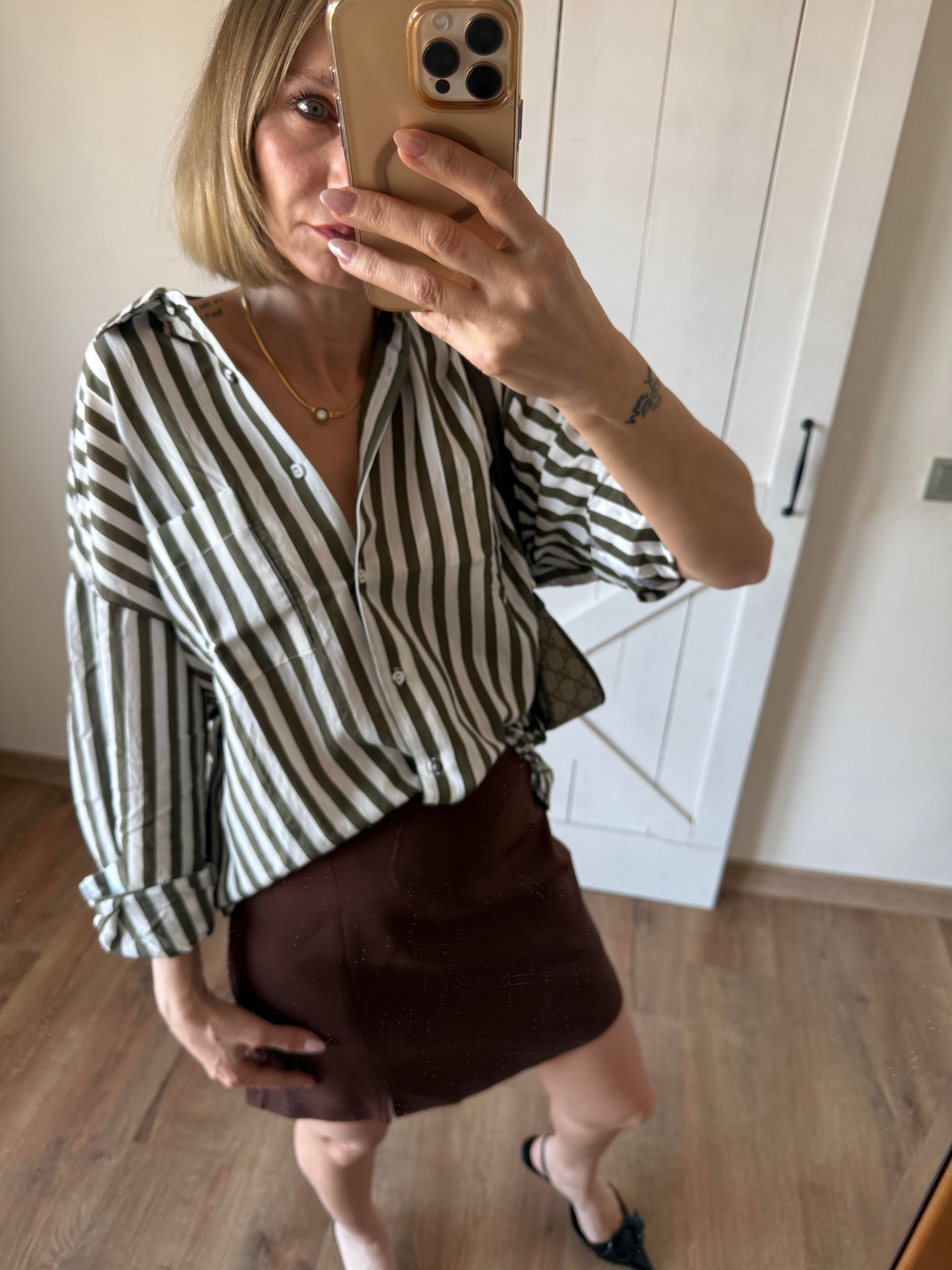 Yeşil Çizgili Oversize Tensel Gömlek