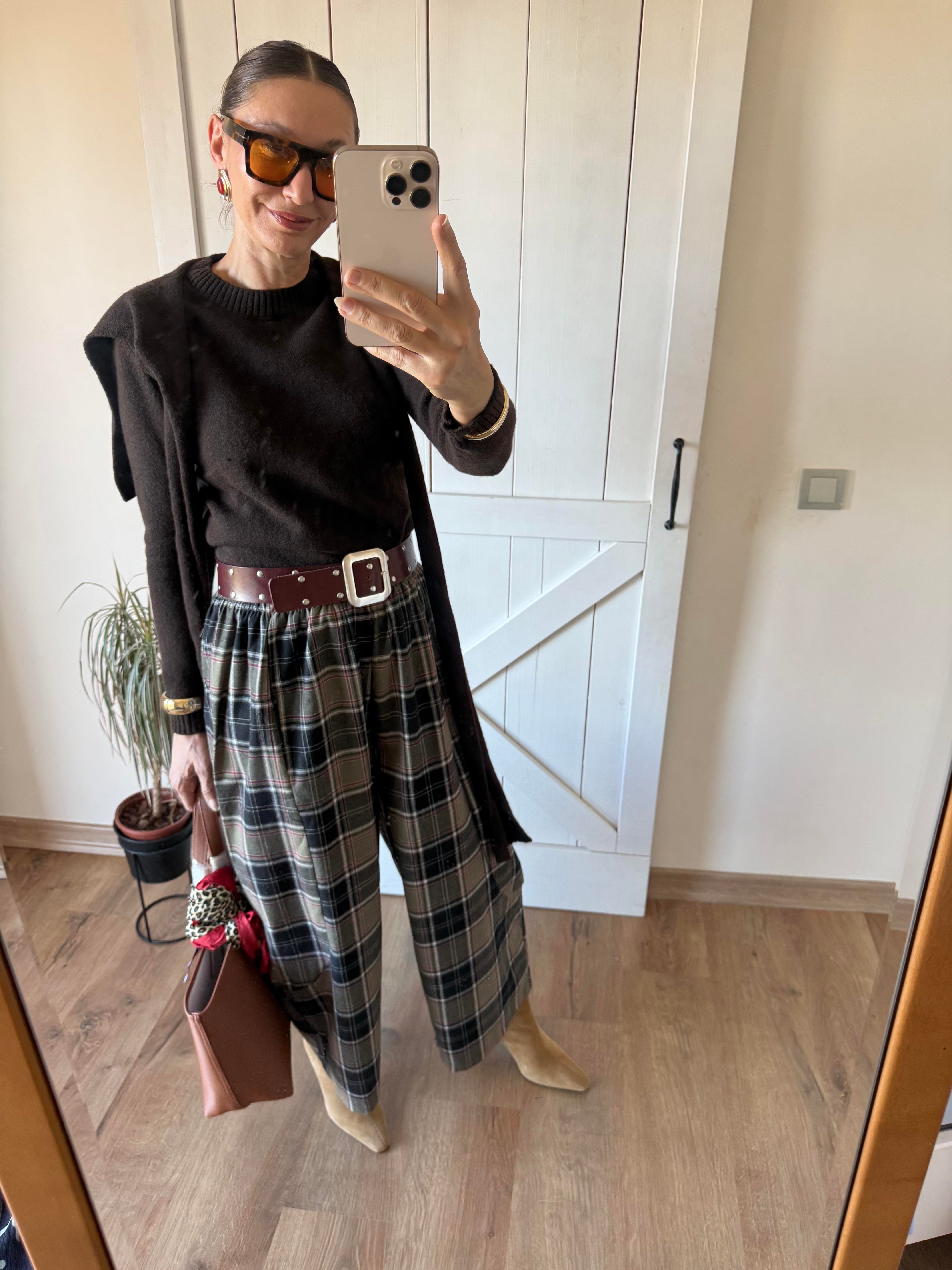 Yeşil Gri Ekoseli Oduncu Şalvar Pantolon