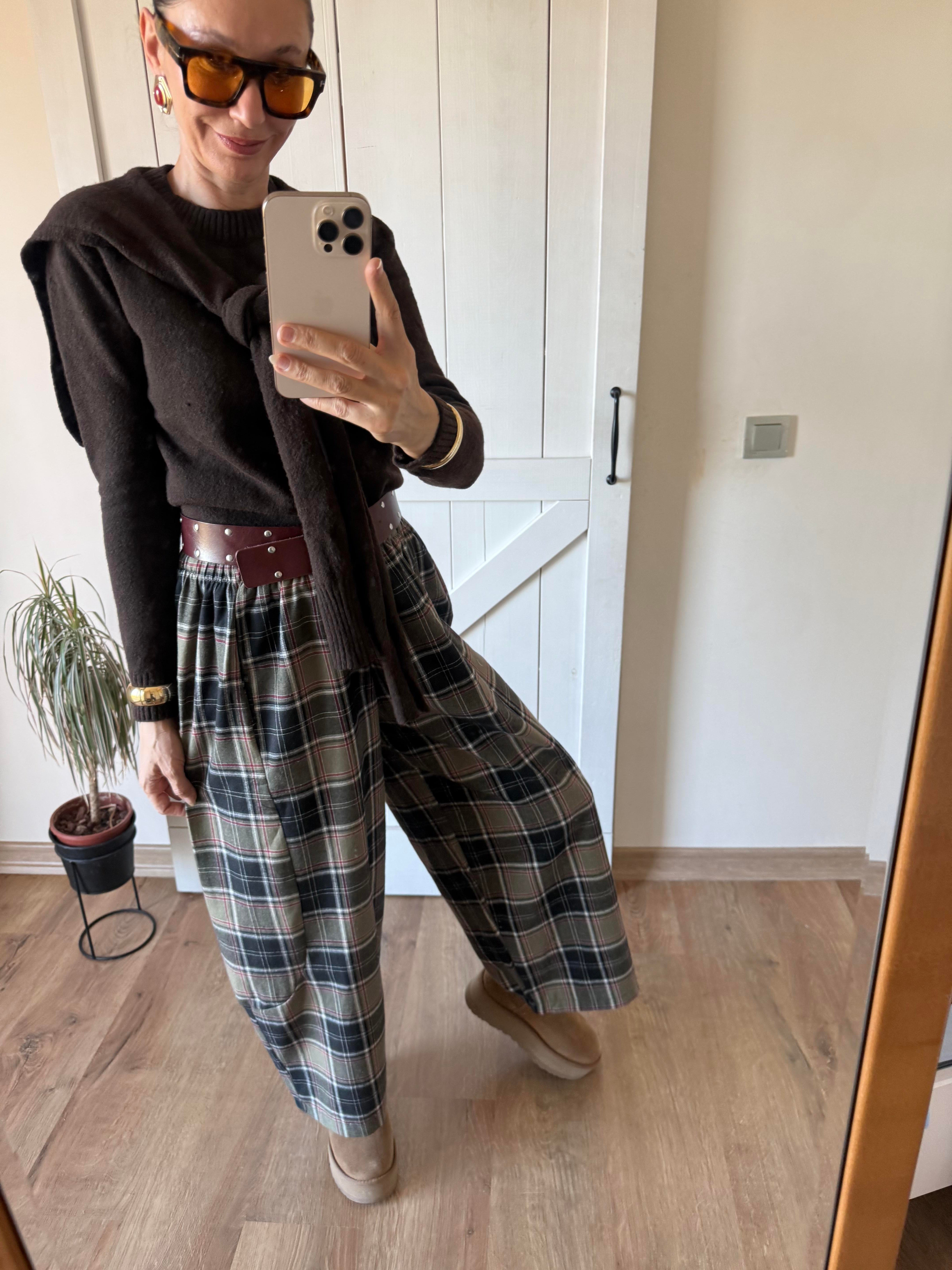 Yeşil Gri Ekoseli Oduncu Şalvar Pantolon