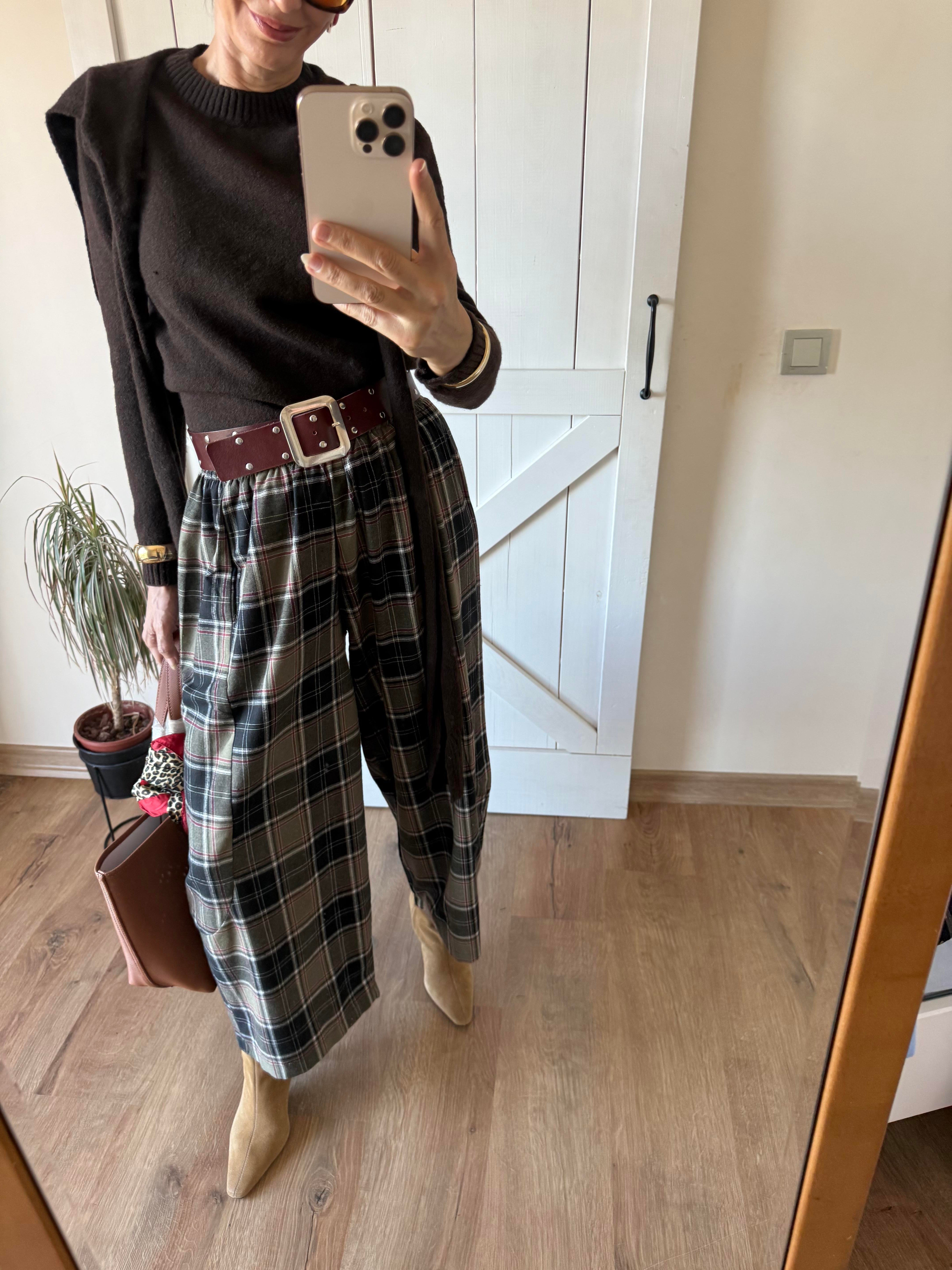 Yeşil Gri Ekoseli Oduncu Şalvar Pantolon