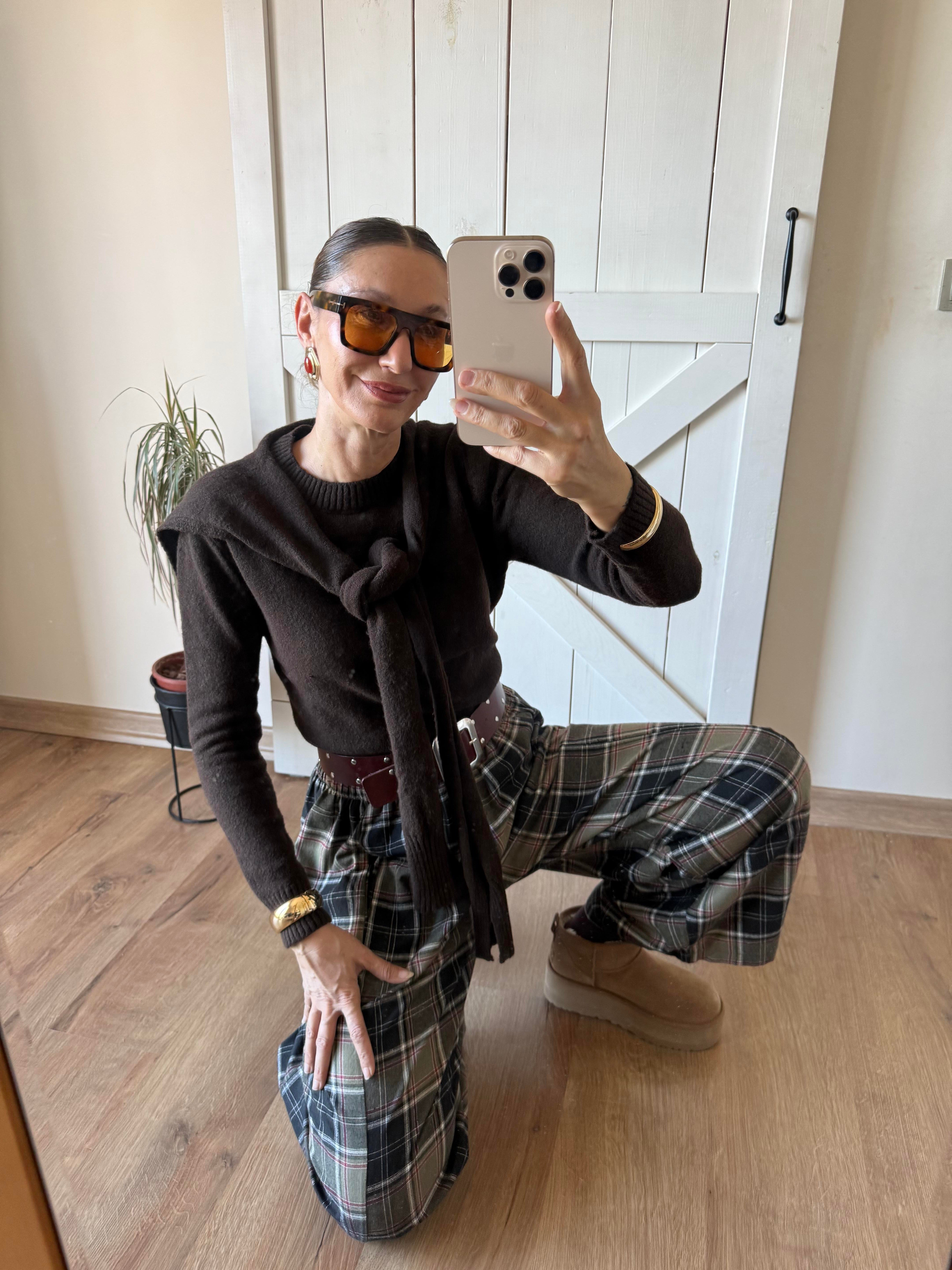 Yeşil Gri Ekoseli Oduncu Şalvar Pantolon