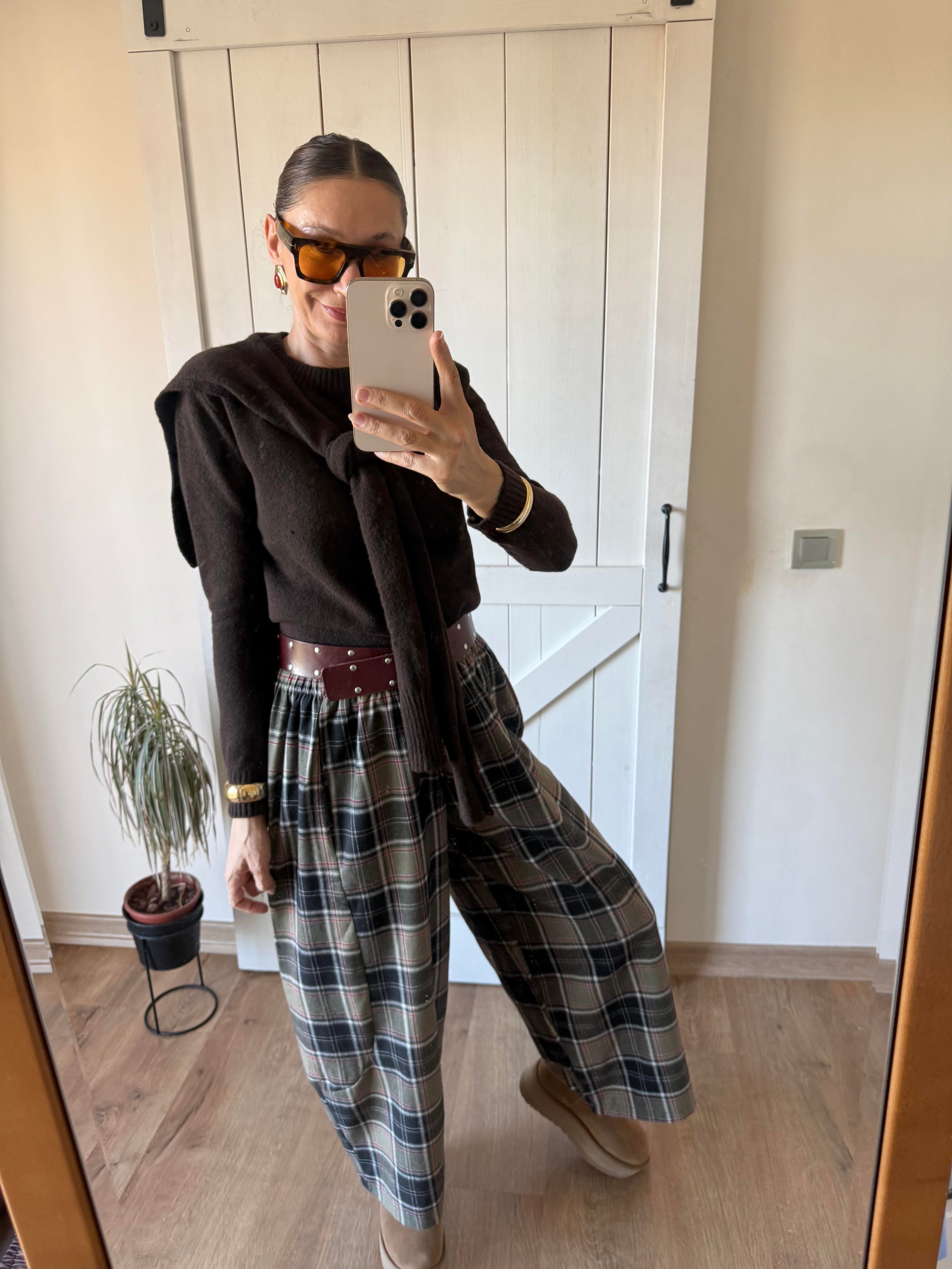 Yeşil Gri Ekoseli Oduncu Şalvar Pantolon