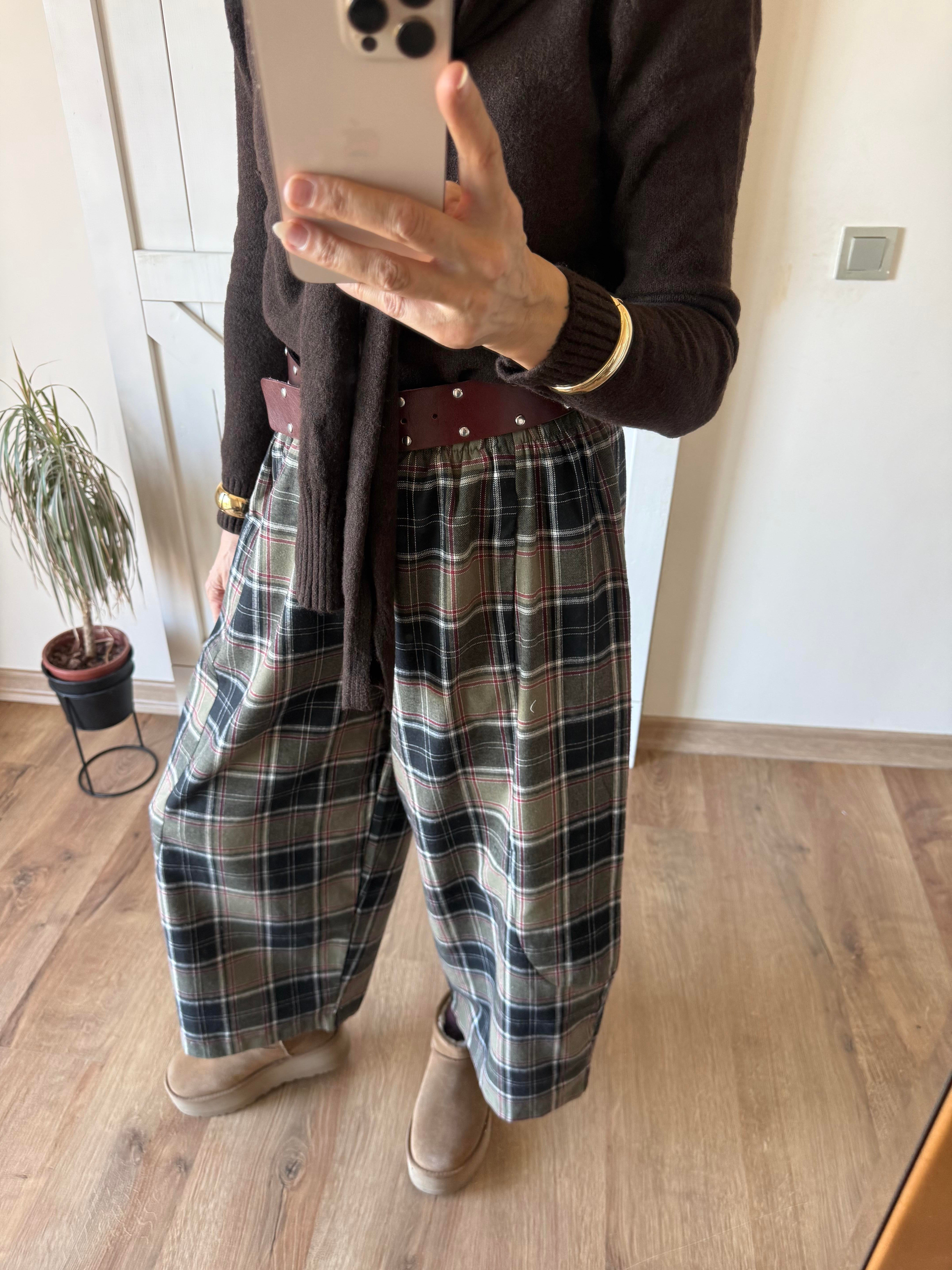 Yeşil Gri Ekoseli Oduncu Şalvar Pantolon