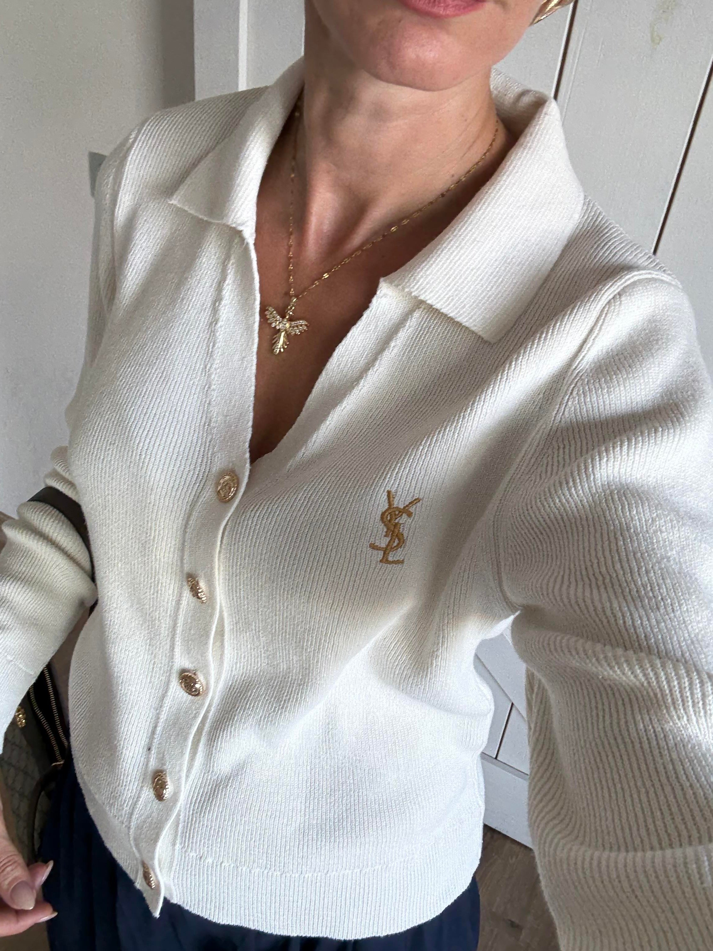 Ys Kırık Beyaz Gold Düğmeli Premium Hırka