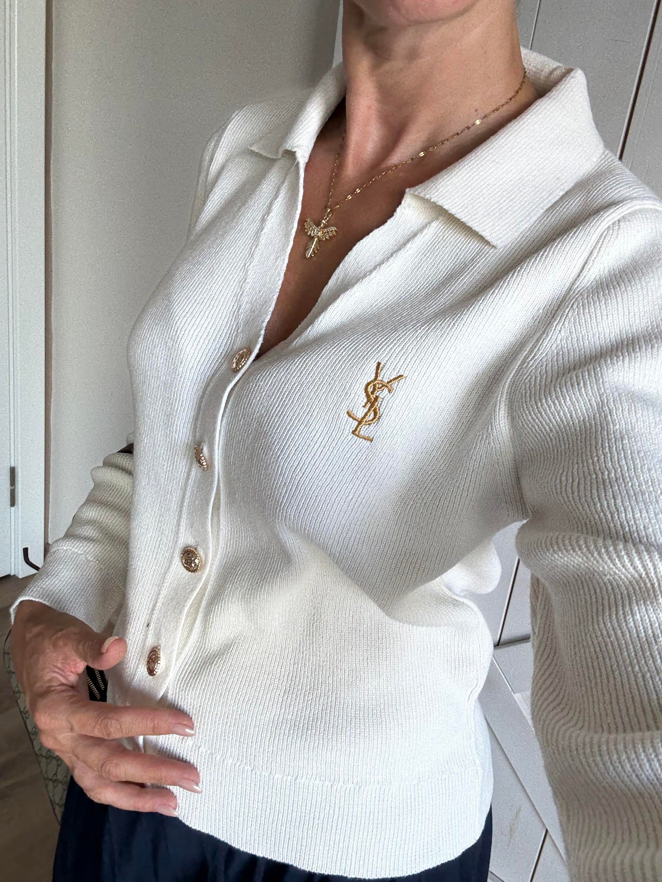 Ys Kırık Beyaz Gold Düğmeli Premium Hırka