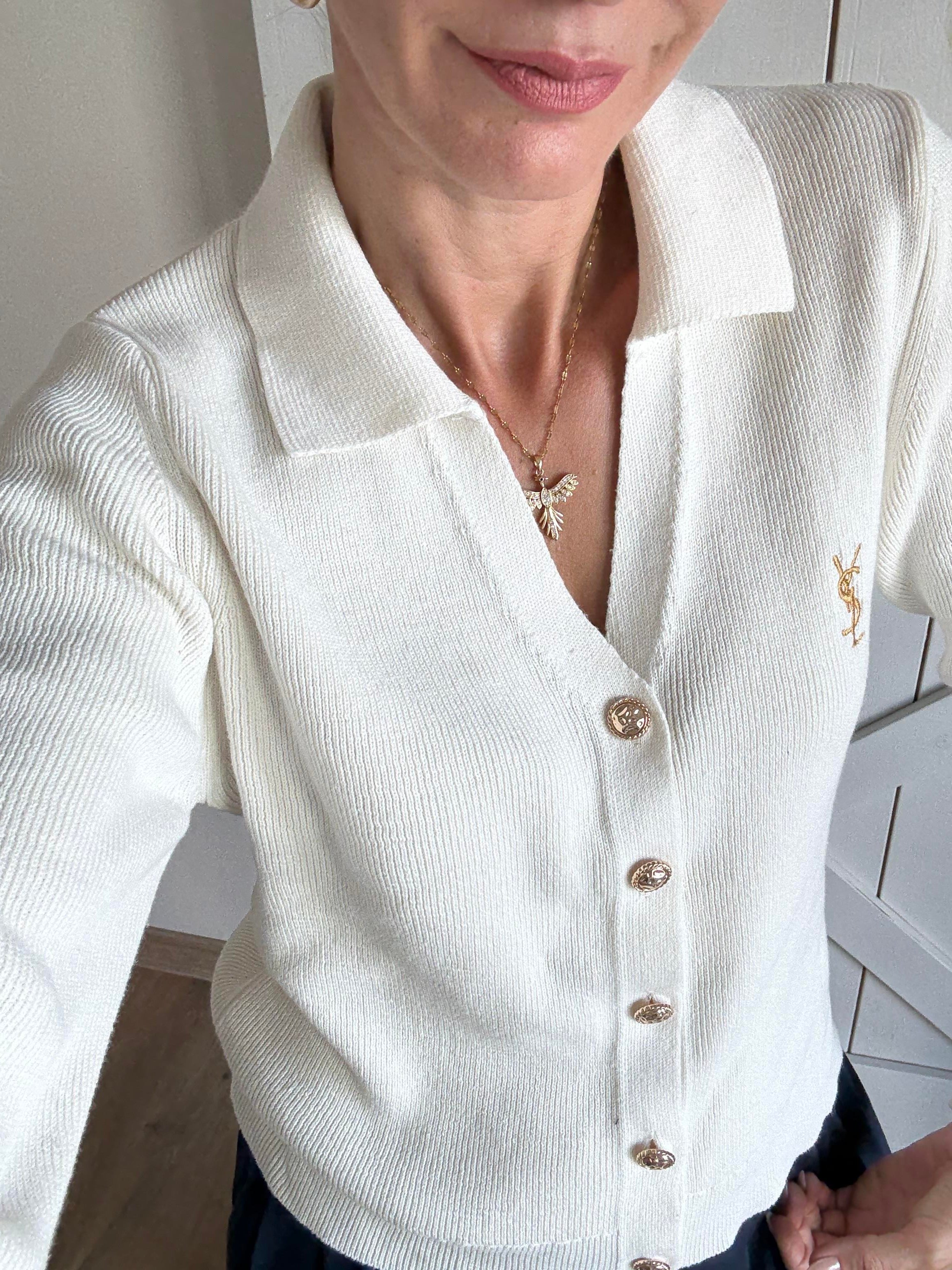 Ys Kırık Beyaz Gold Düğmeli Premium Hırka