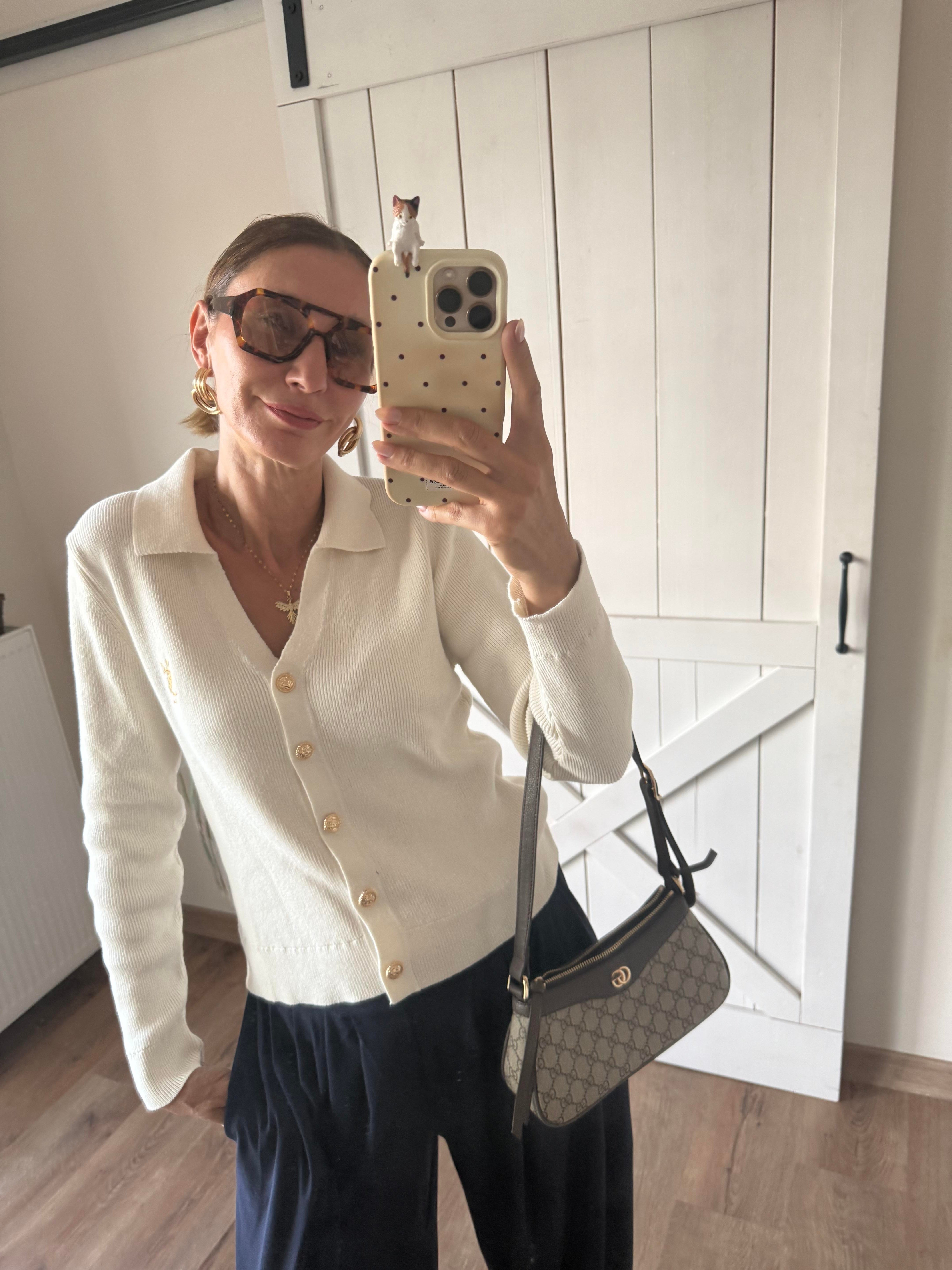 Ys Kırık Beyaz Gold Düğmeli Premium Hırka