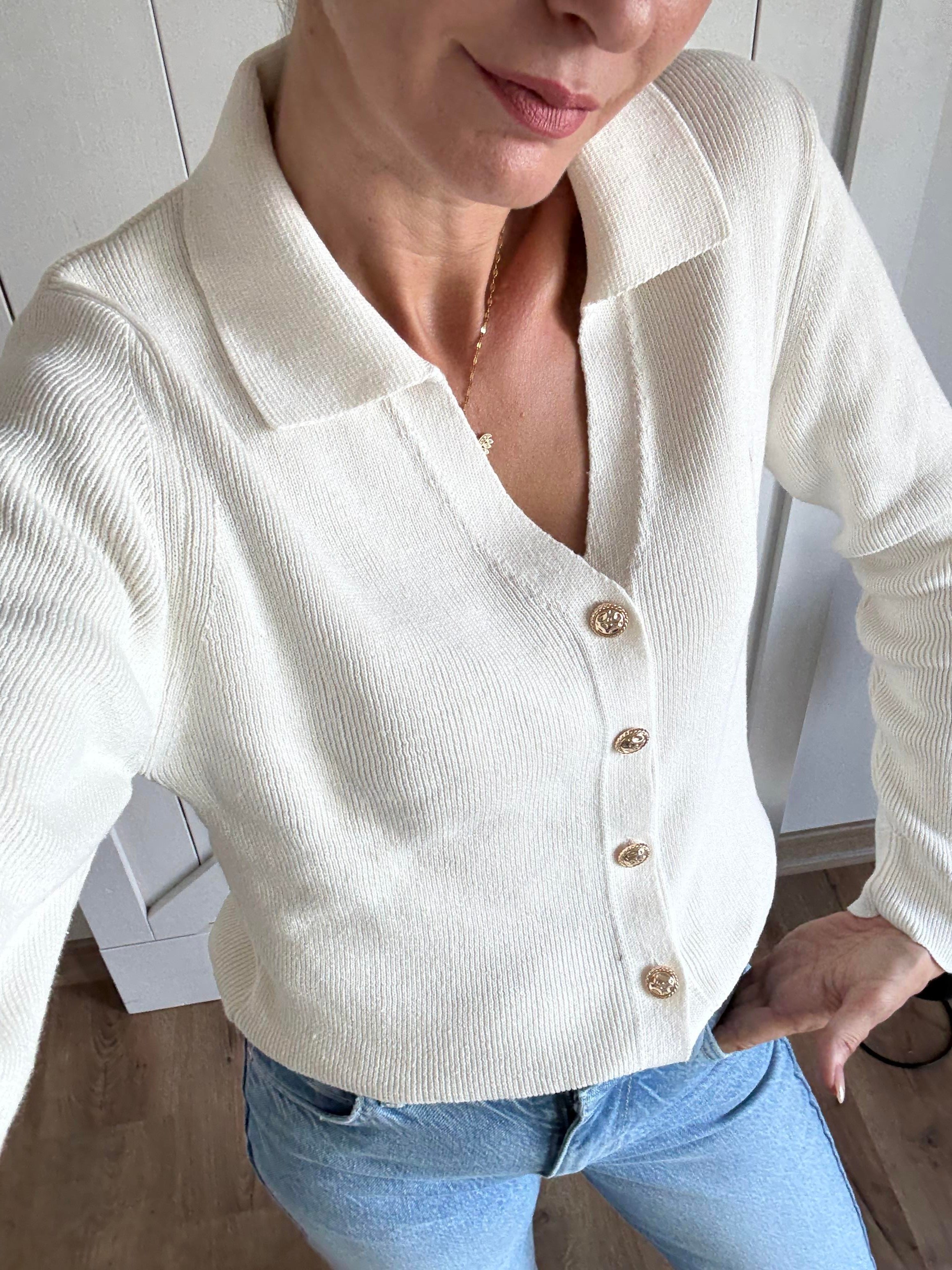 Ys Kırık Beyaz Gold Düğmeli Premium Hırka