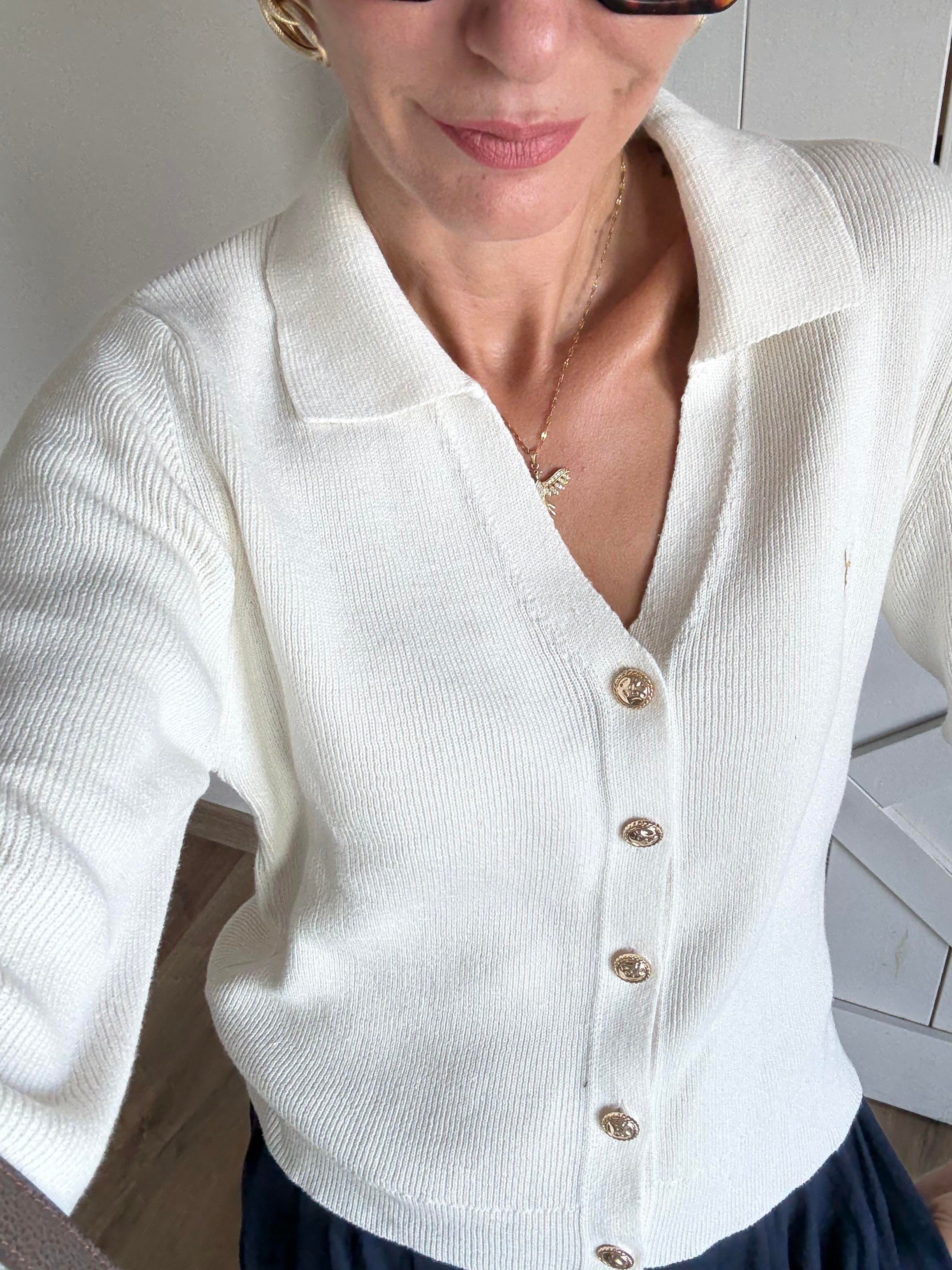 Ys Kırık Beyaz Gold Düğmeli Premium Hırka