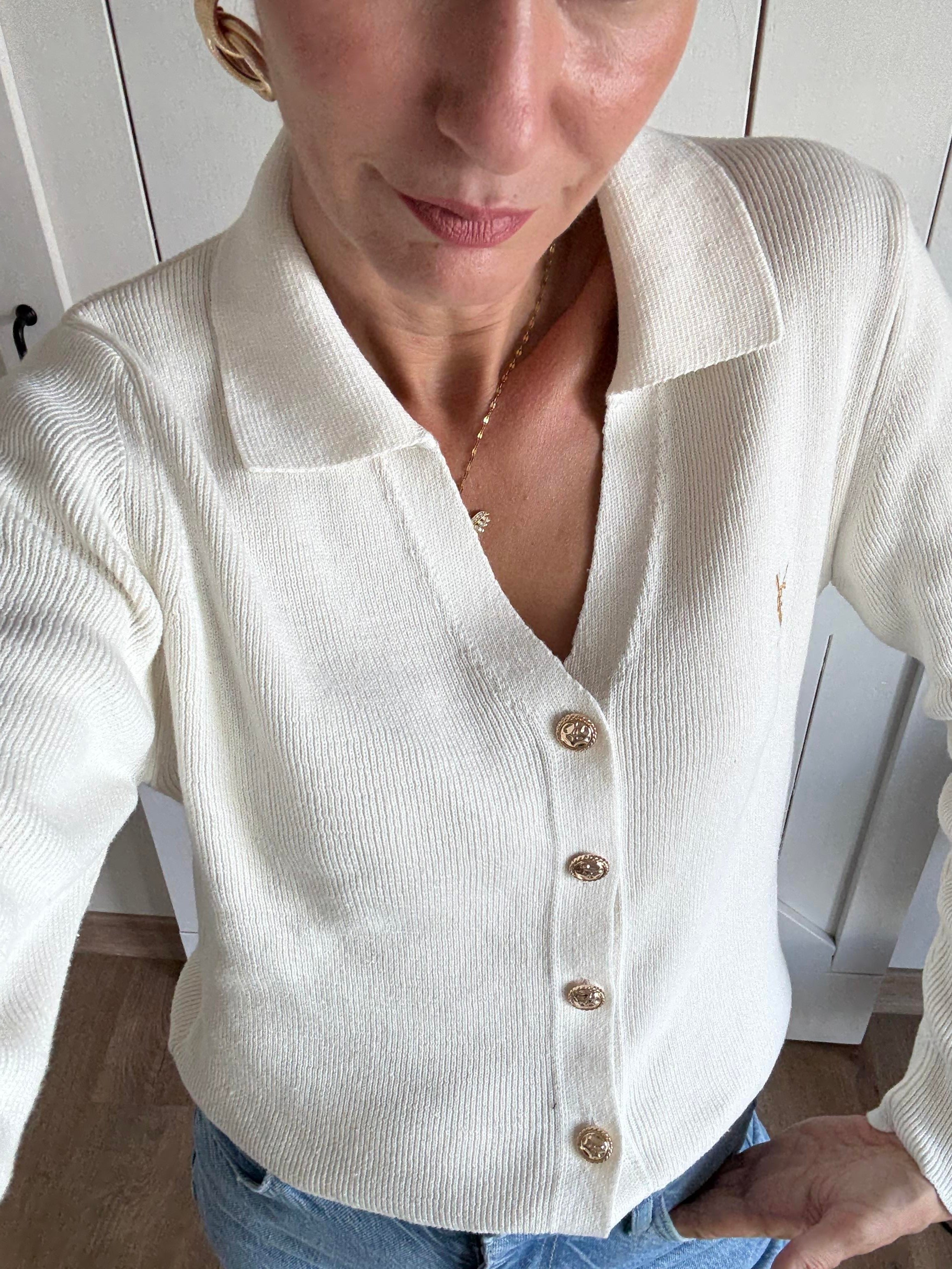 Ys Kırık Beyaz Gold Düğmeli Premium Hırka