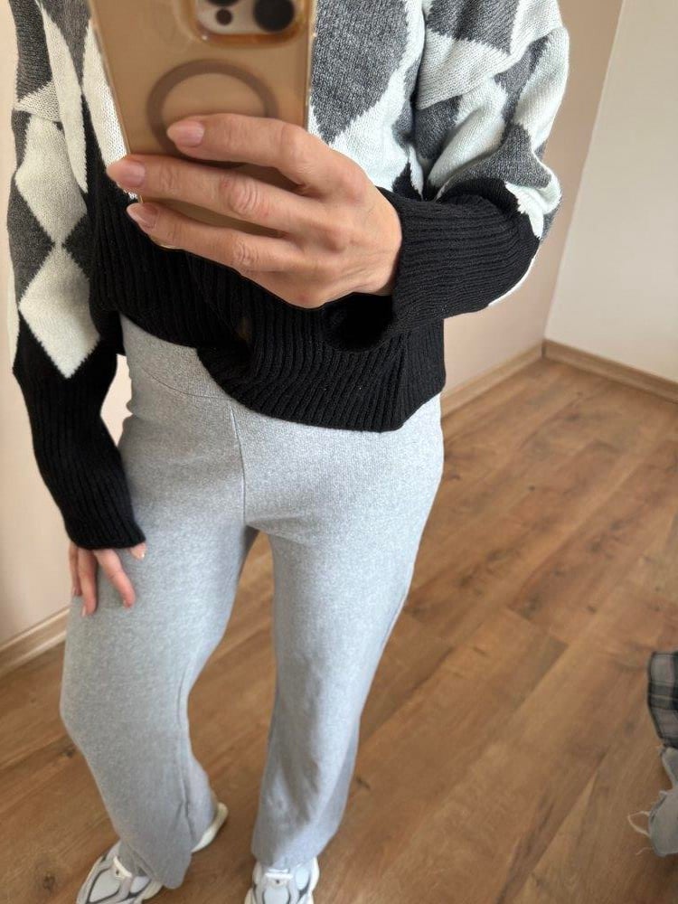 Yumoş dokulu Gri Melanj Pantolon