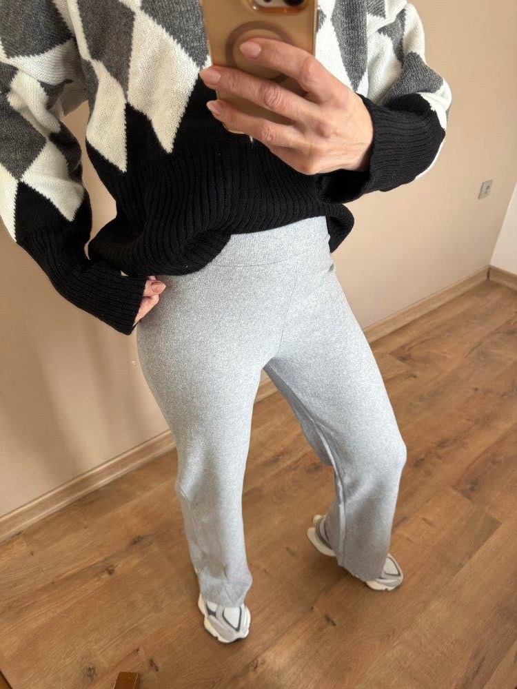 Yumoş dokulu Gri Melanj Pantolon