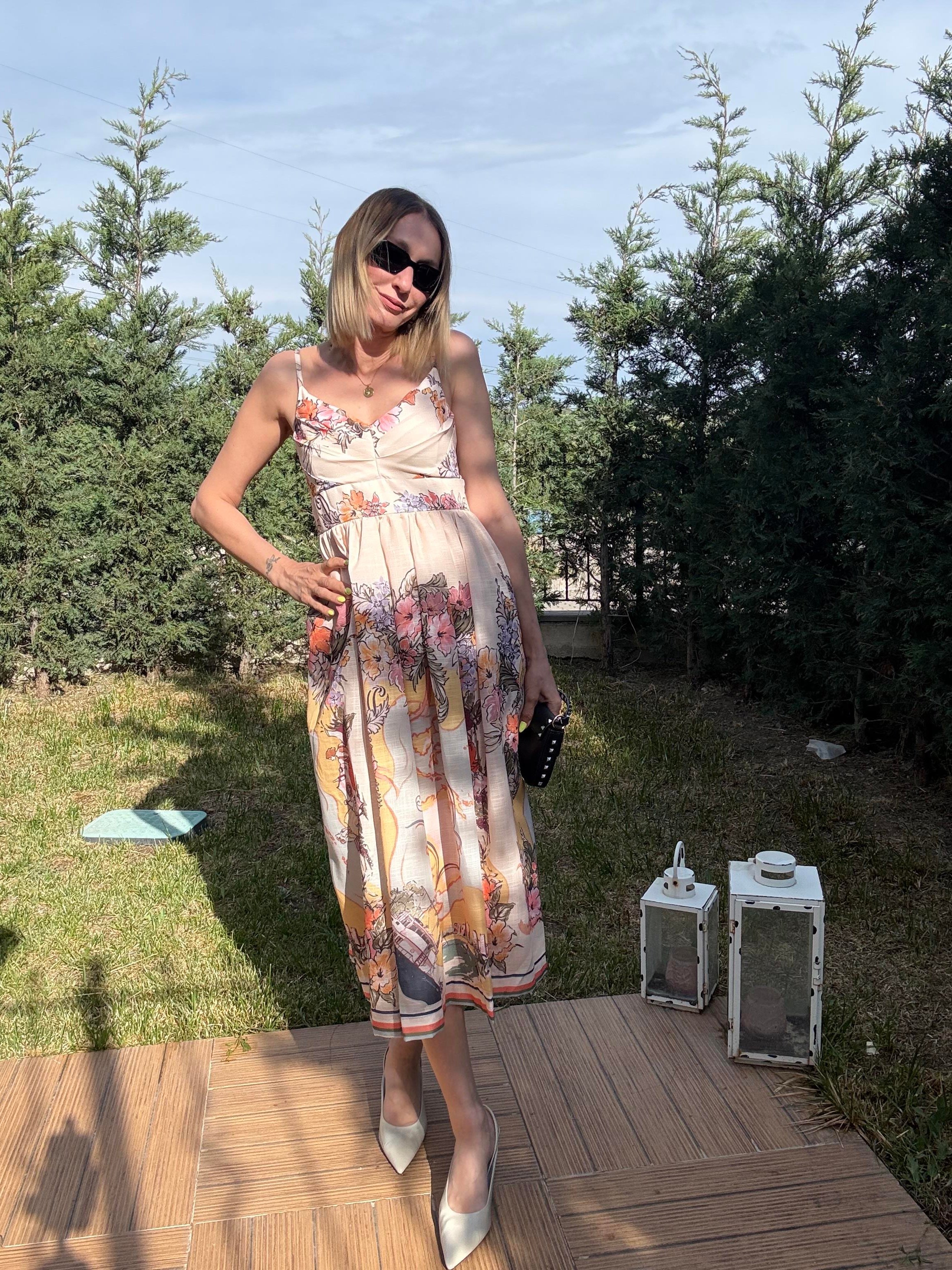 Zimmer Askılı Çiçek Desenli Elbise