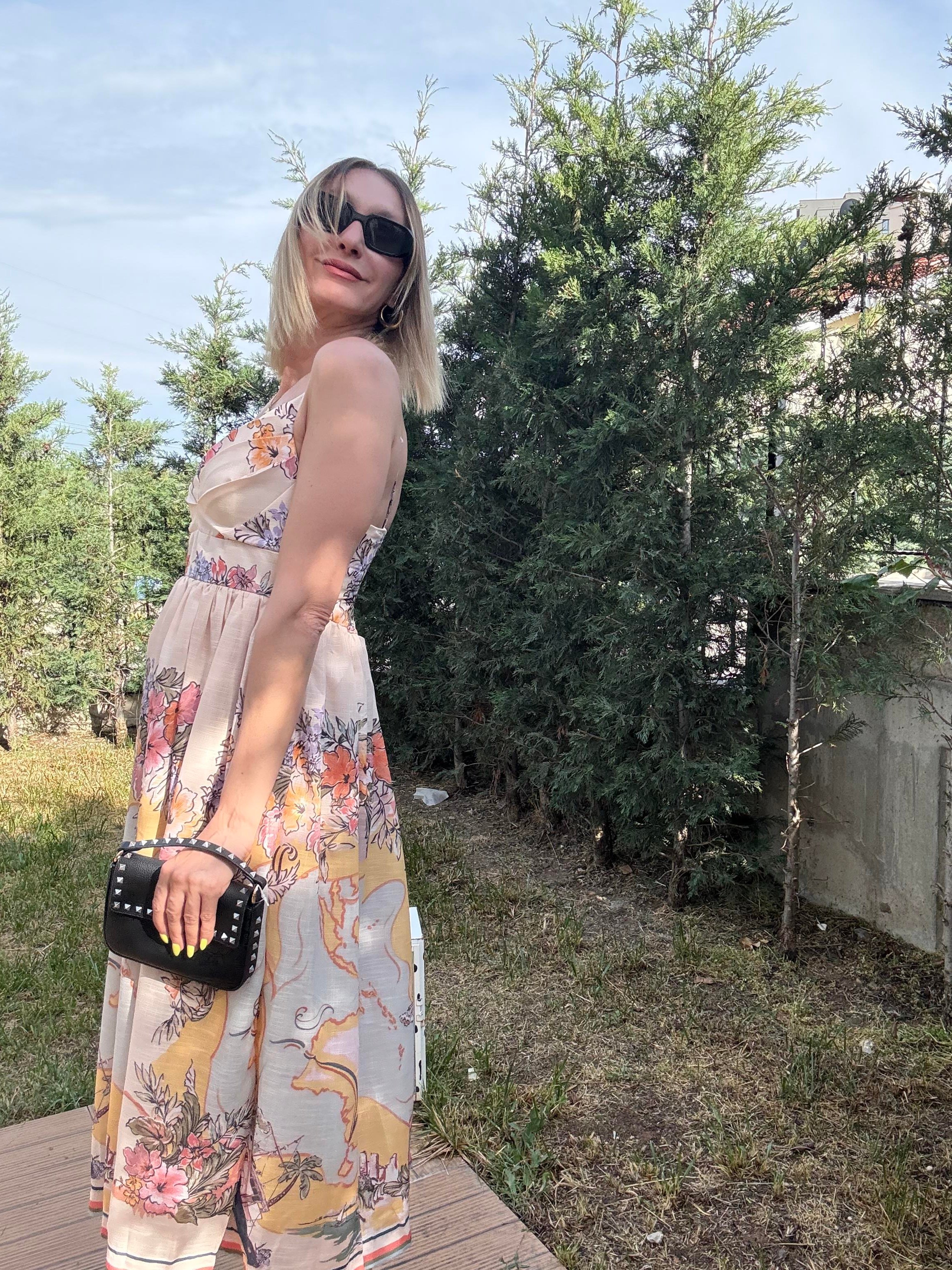 Zimmer Askılı Çiçek Desenli Elbise