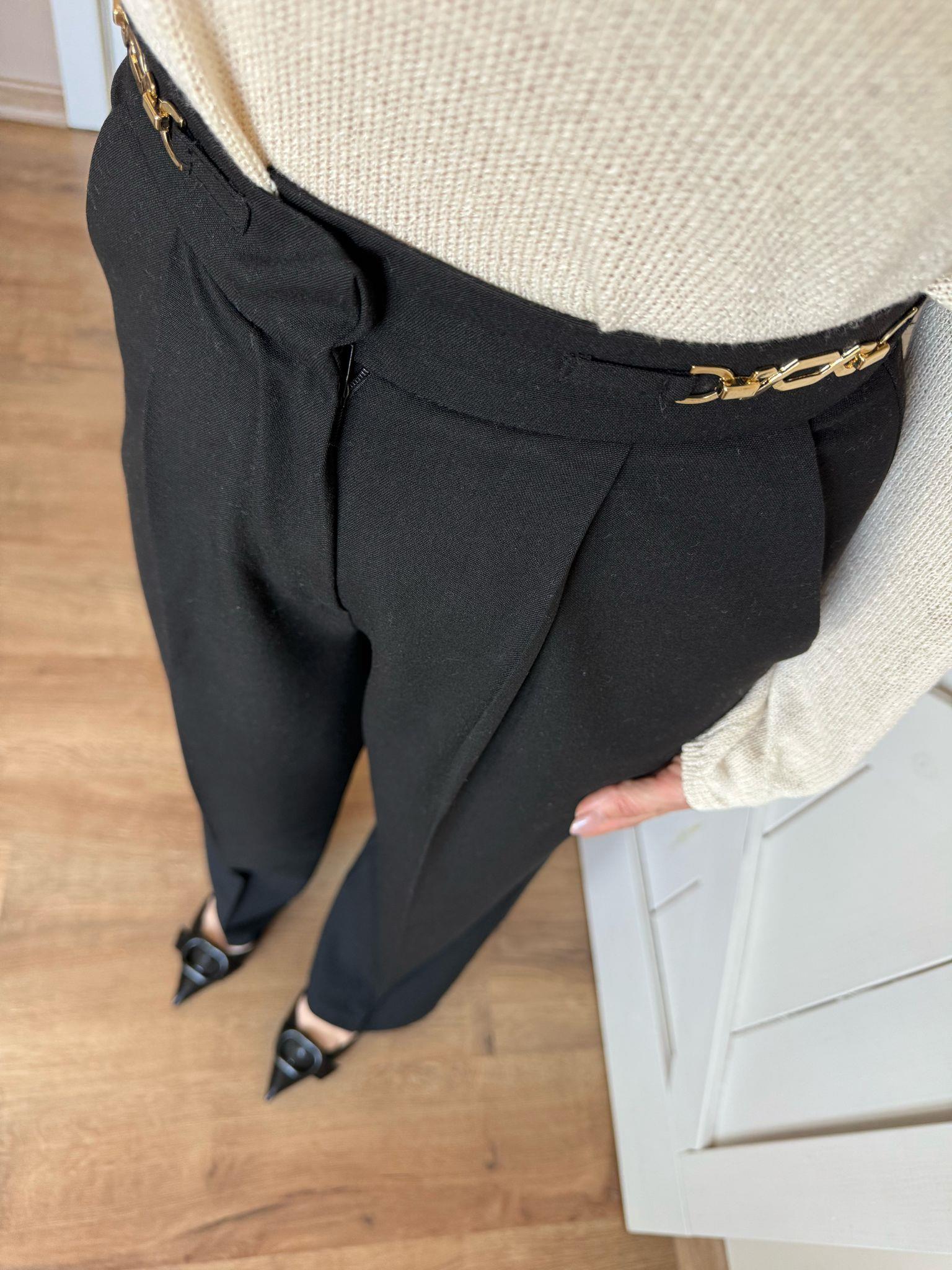 Zincir Detaylı Siyah Palazzo Pantolon