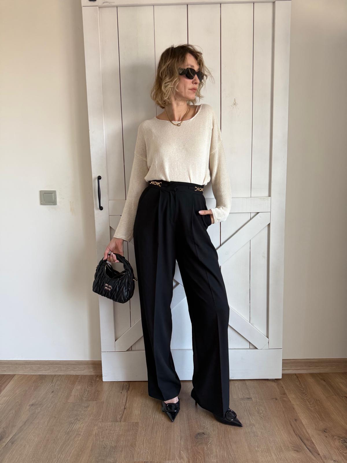 Zincir Detaylı Siyah Palazzo Pantolon