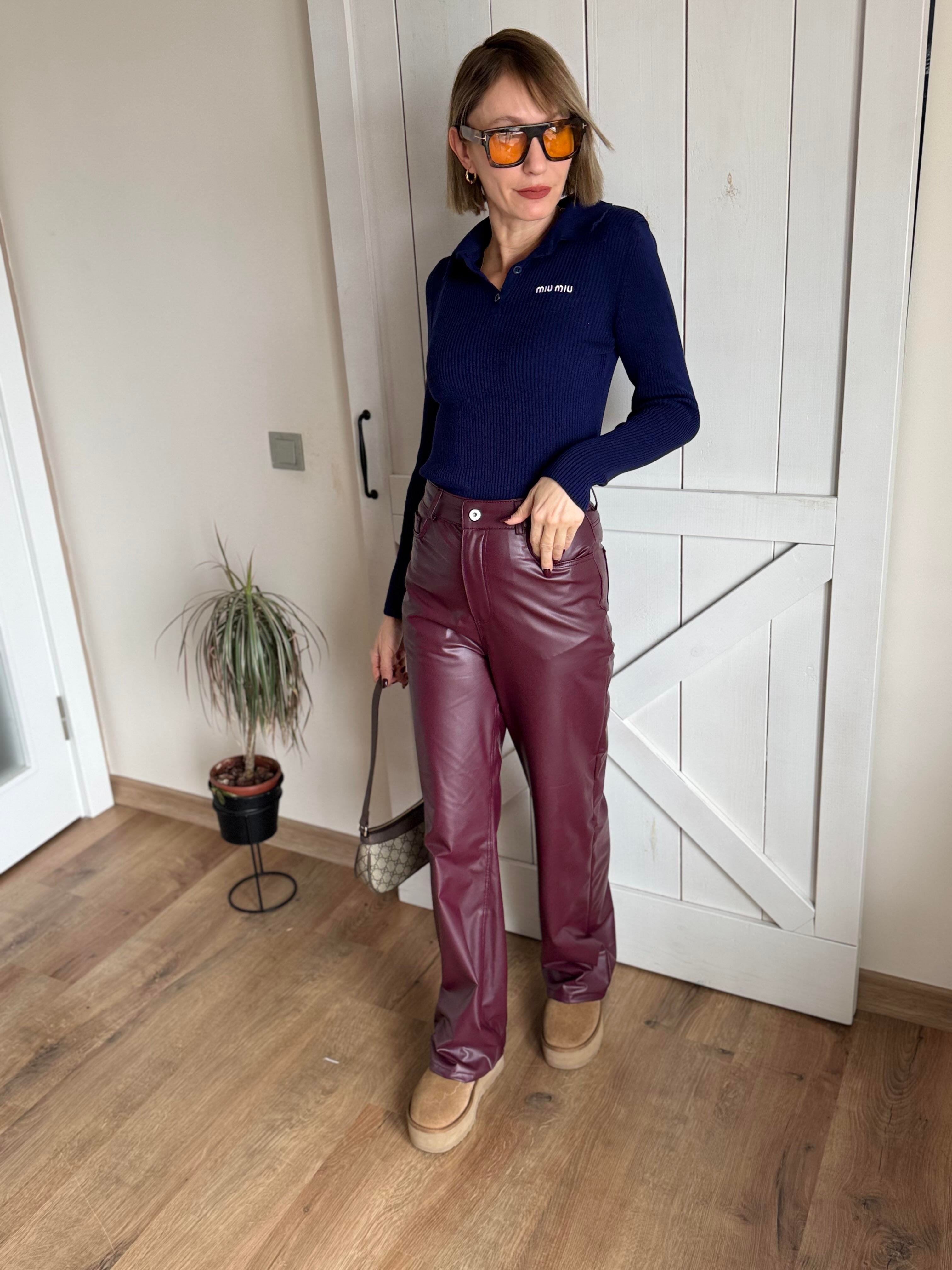 Zr Bordo Deri Pantolon