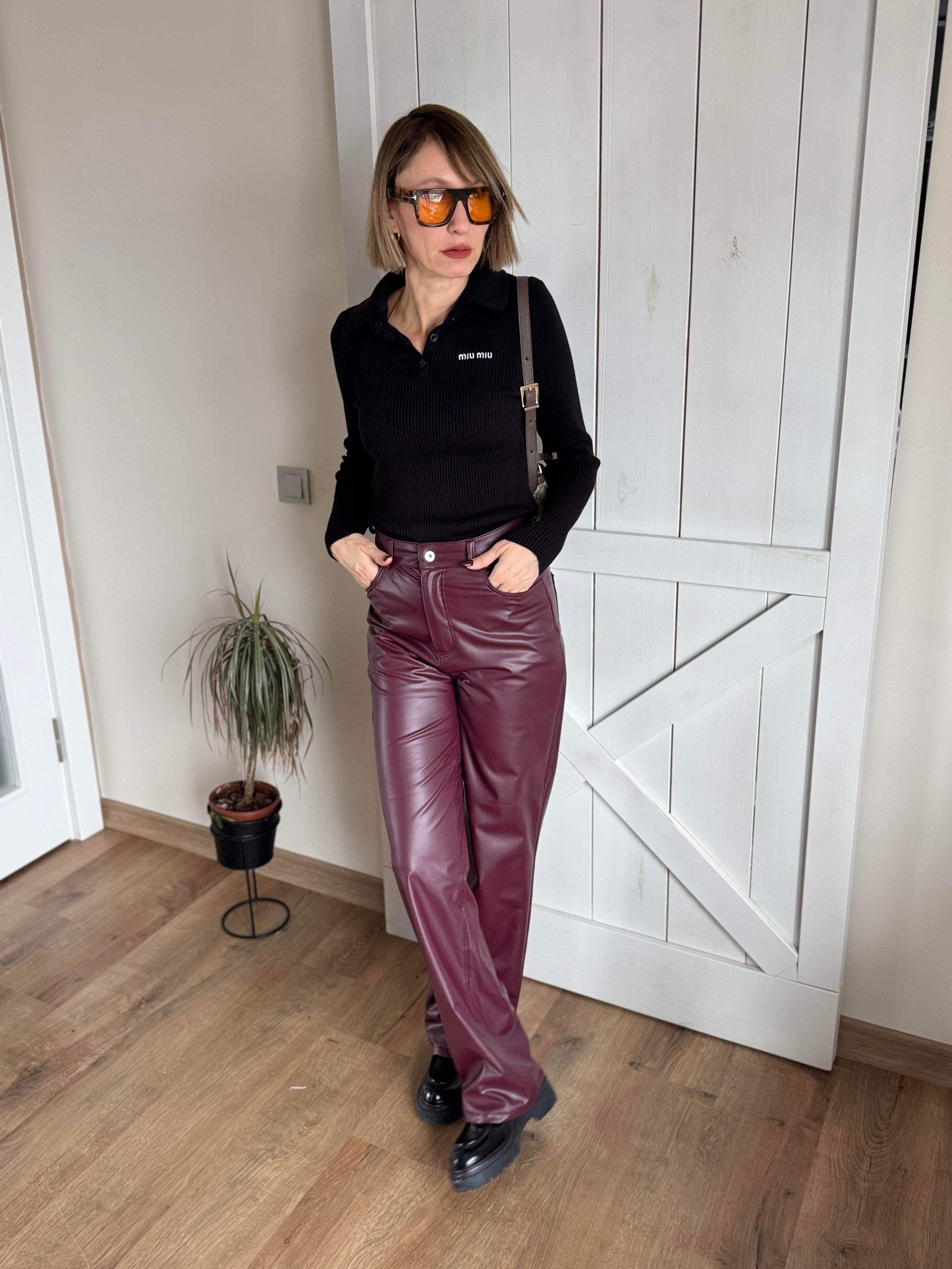 Zr Bordo Deri Pantolon