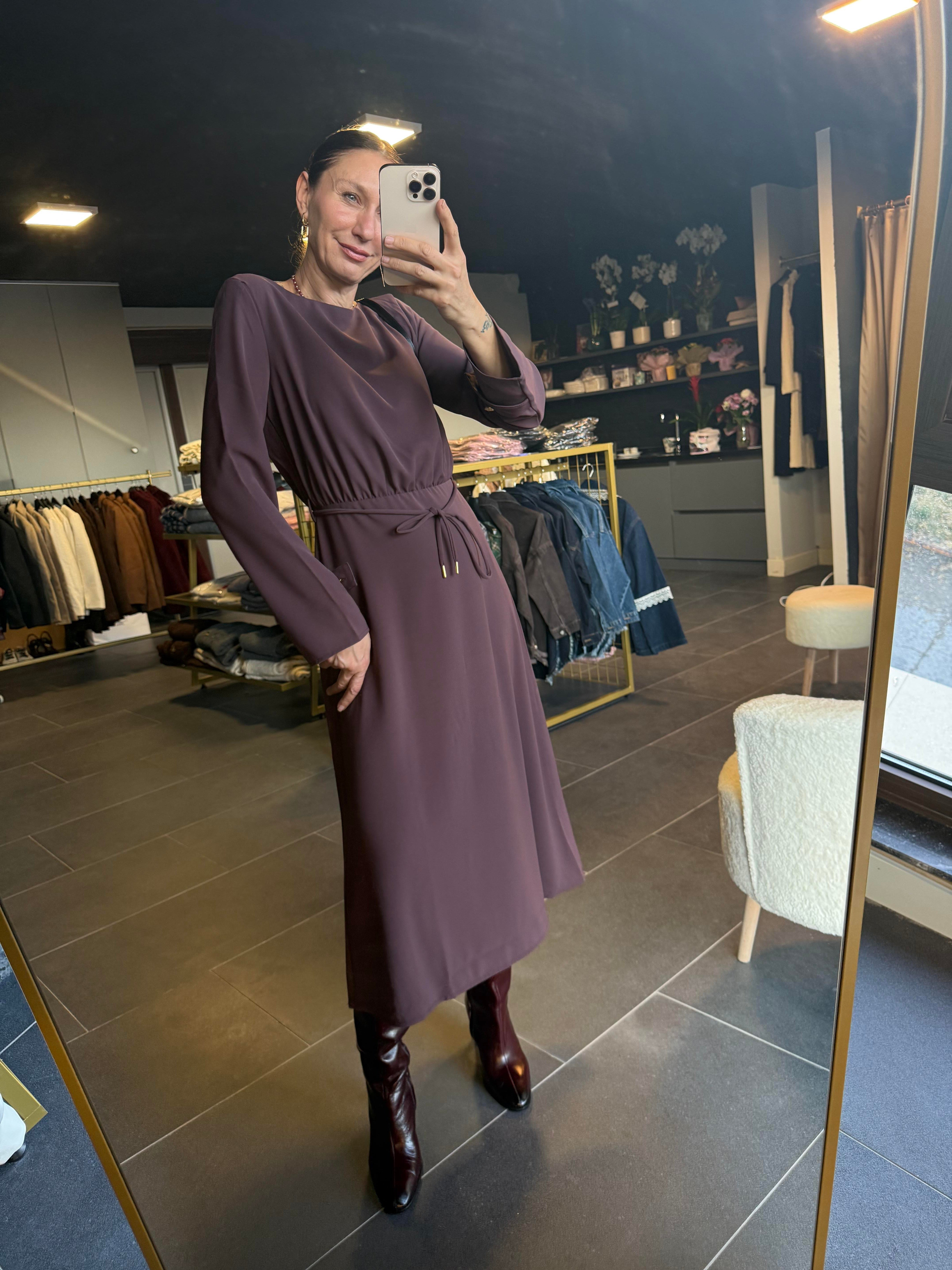 Zr Crepe Midi Elbise Mürdüm