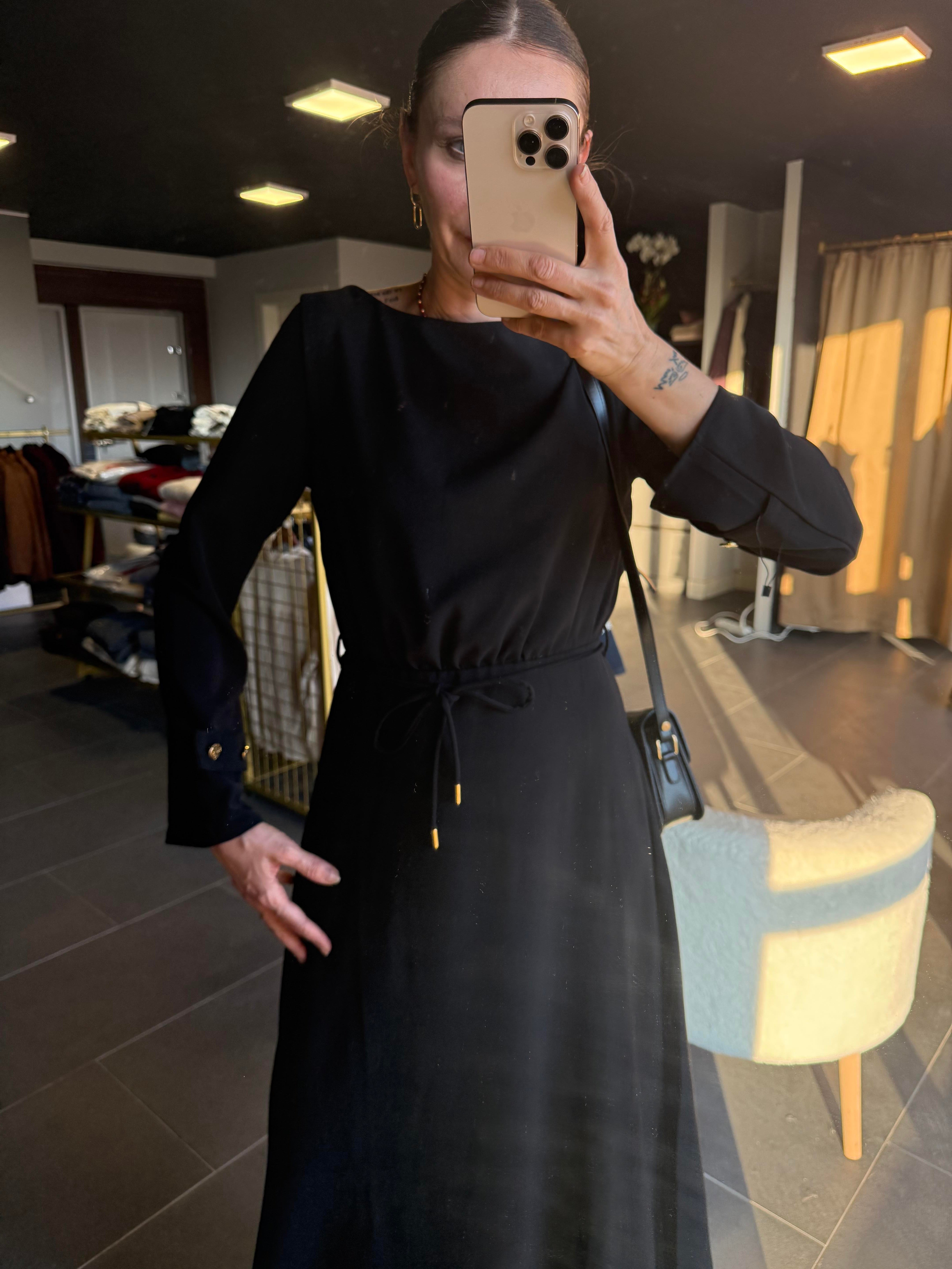 Zr Crepe Midi Elbise Siyah