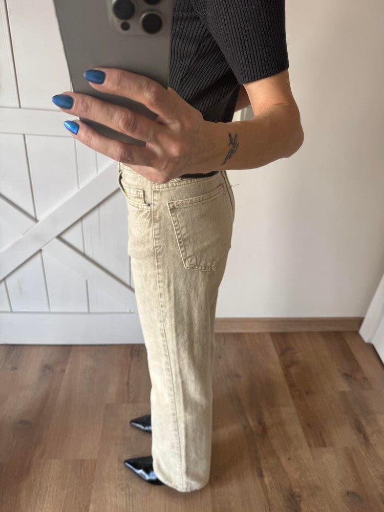 ZR Ekru Straight Jean Pantolon