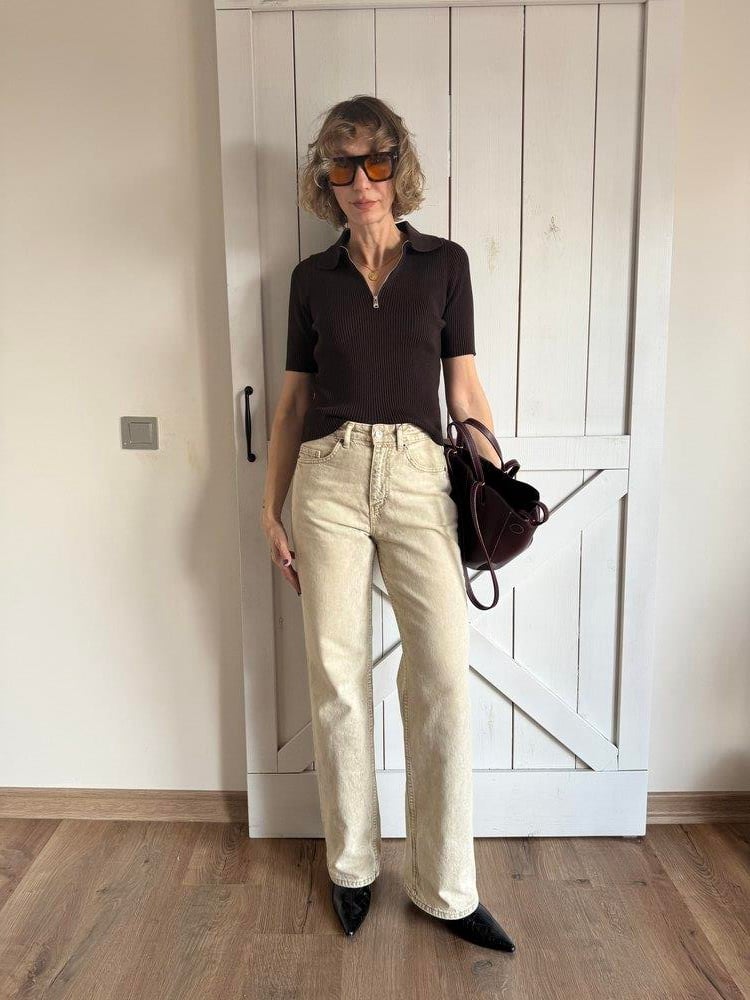 ZR Ekru Straight Jean Pantolon