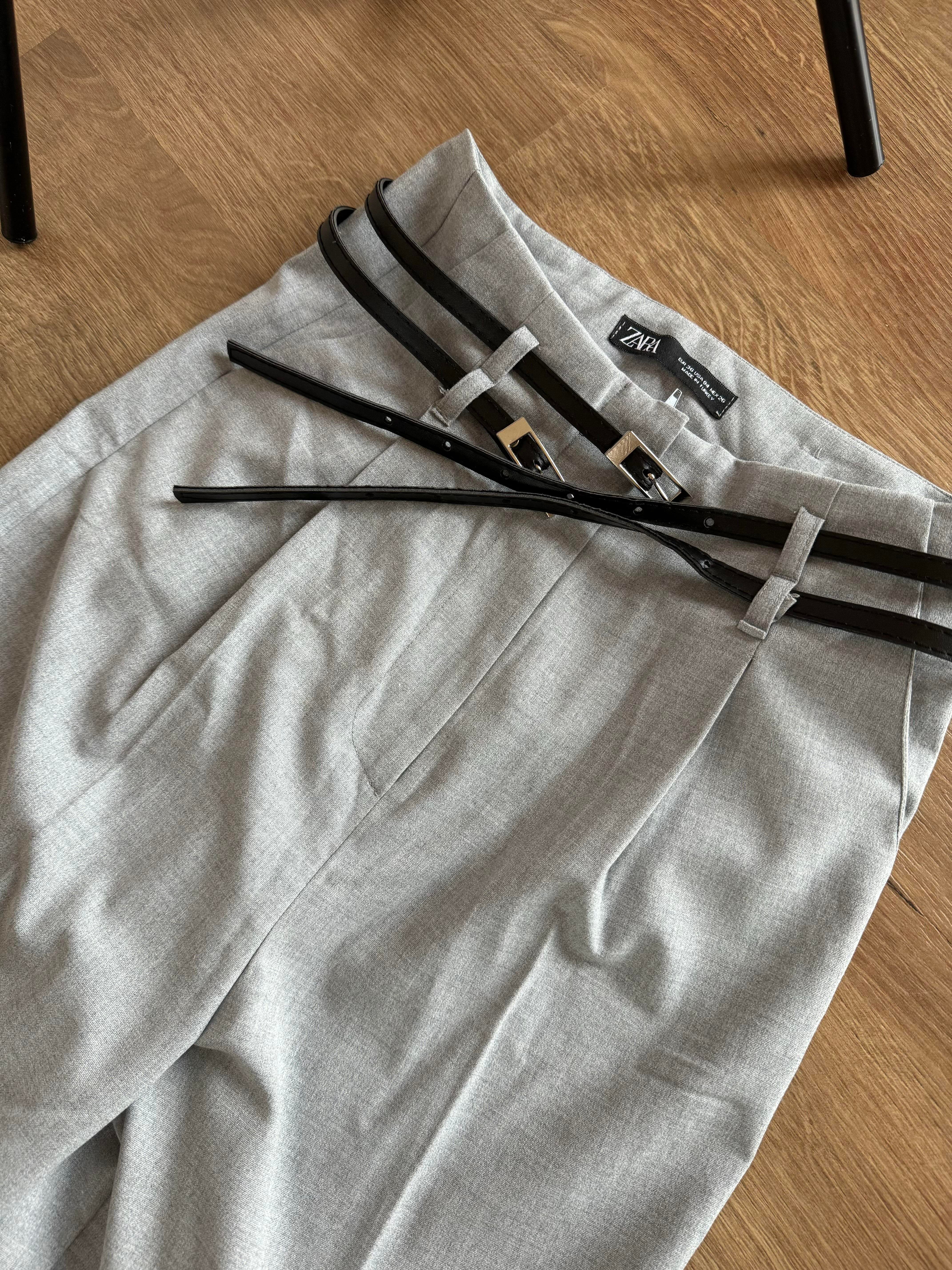 Zr Gri Çift Kemerli Palazzo