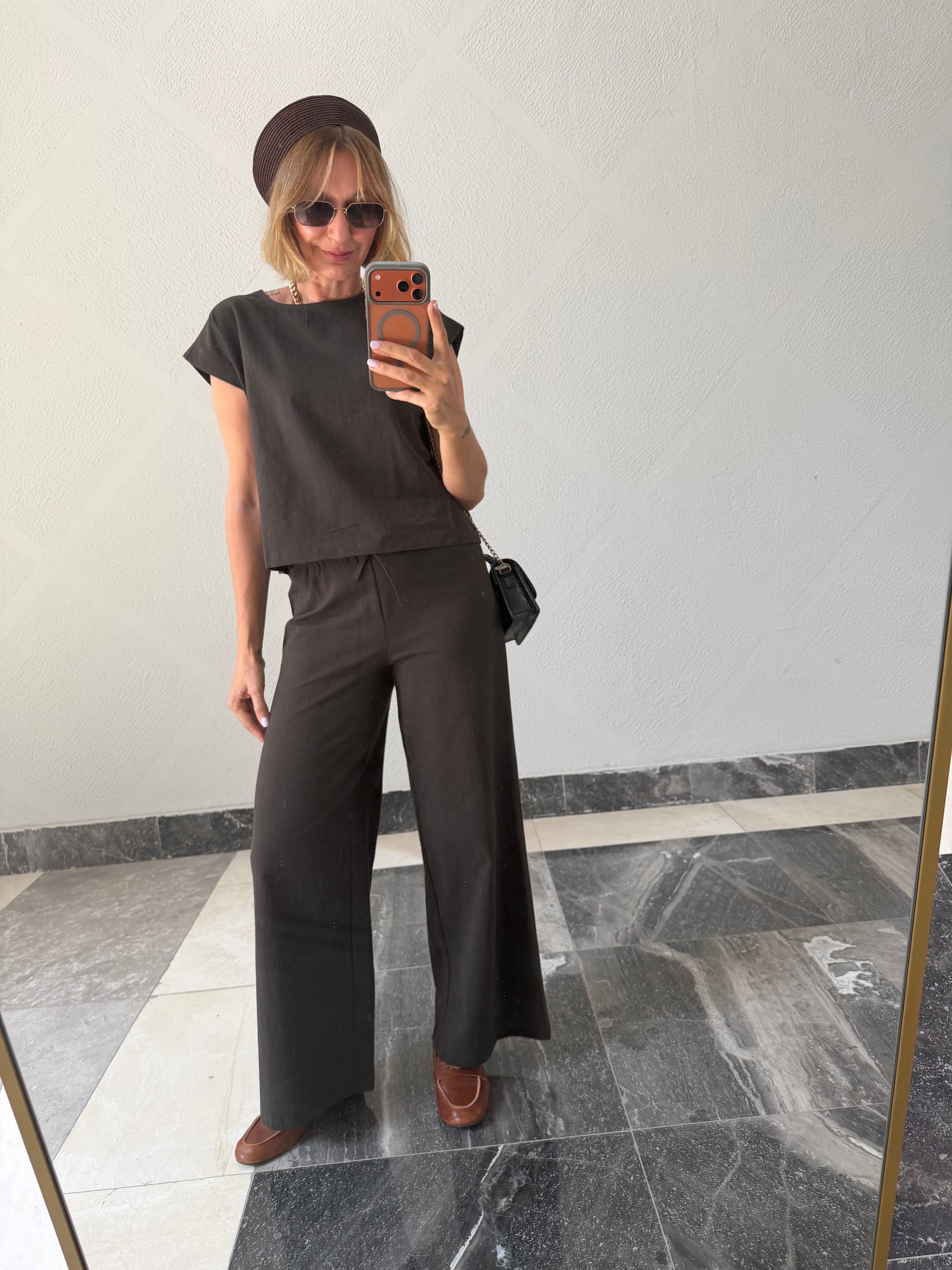 Zr Keten  Füme Tshirt Pantolon Takım