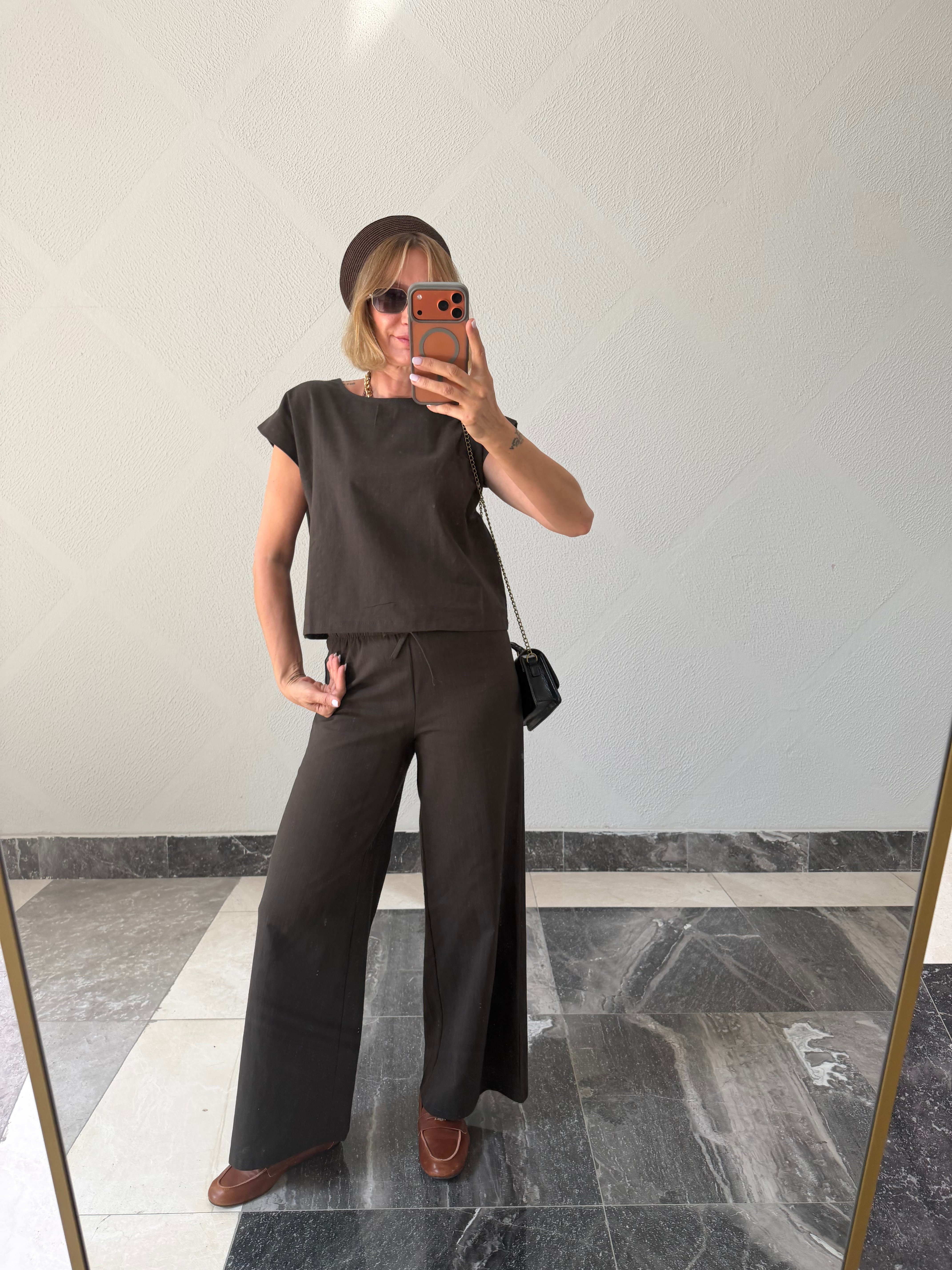 Zr Keten  Füme Tshirt Pantolon Takım
