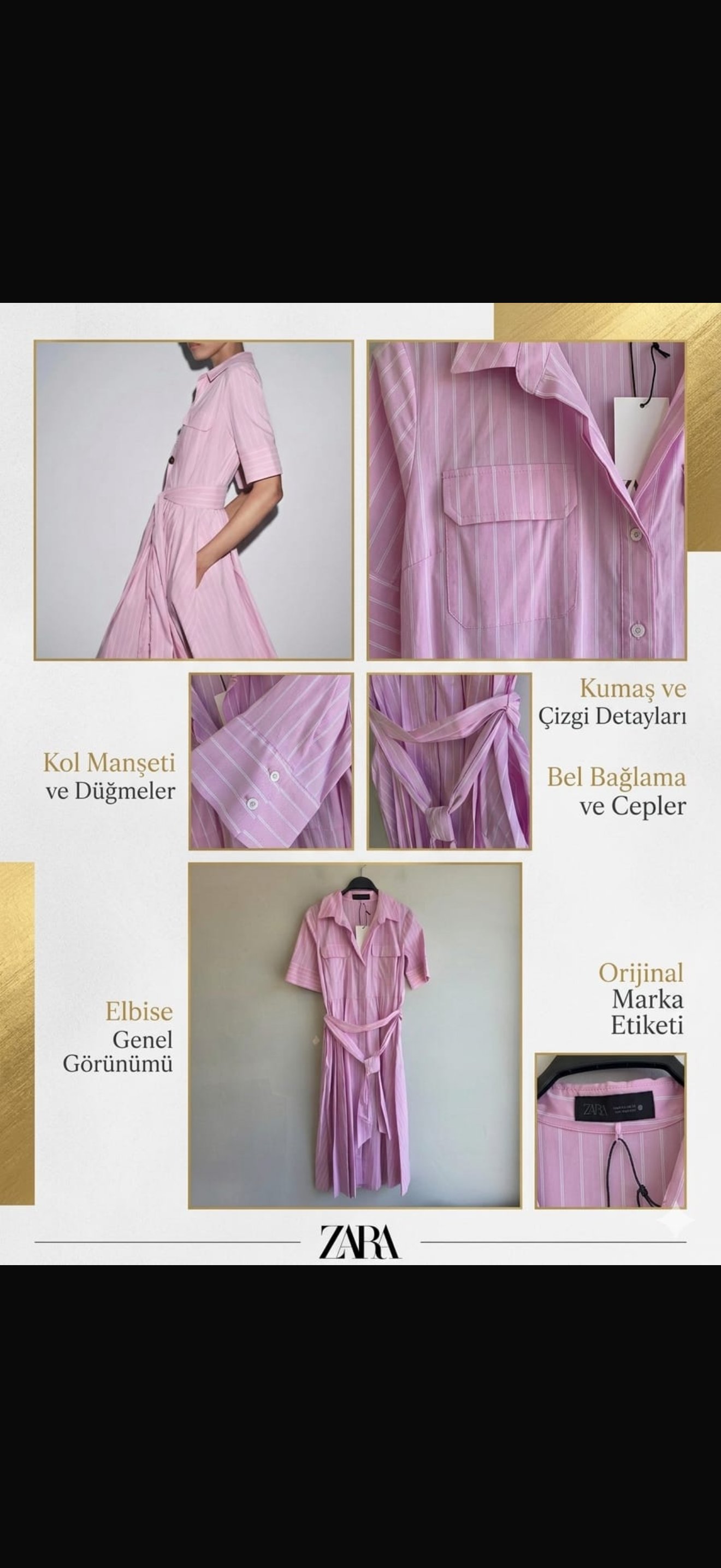 Zr Toz Pembe Kuşaklı Yanlardan Cepli Elbise