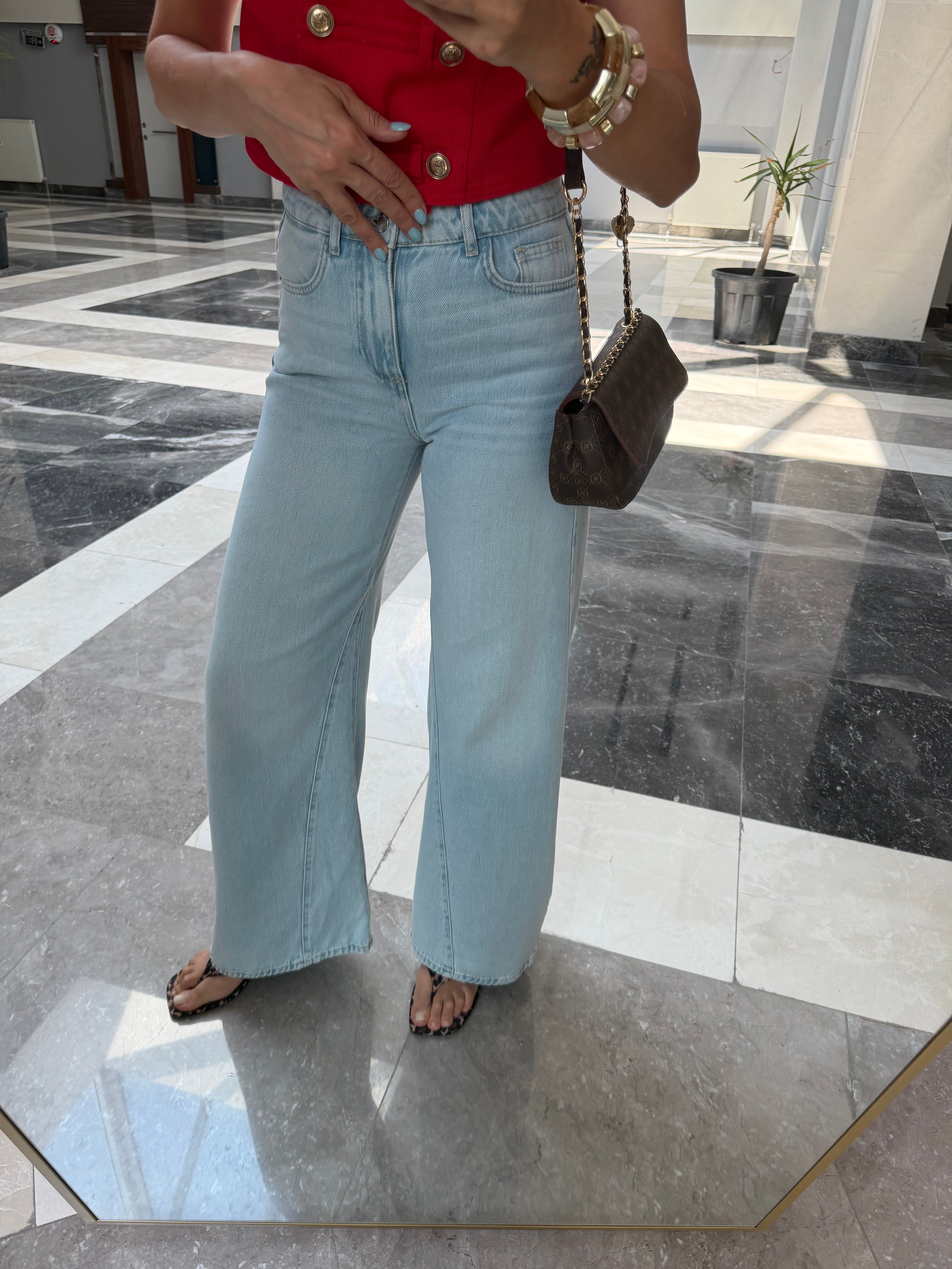 Zr Yüksek Bel Dikiş Detaylı Jean