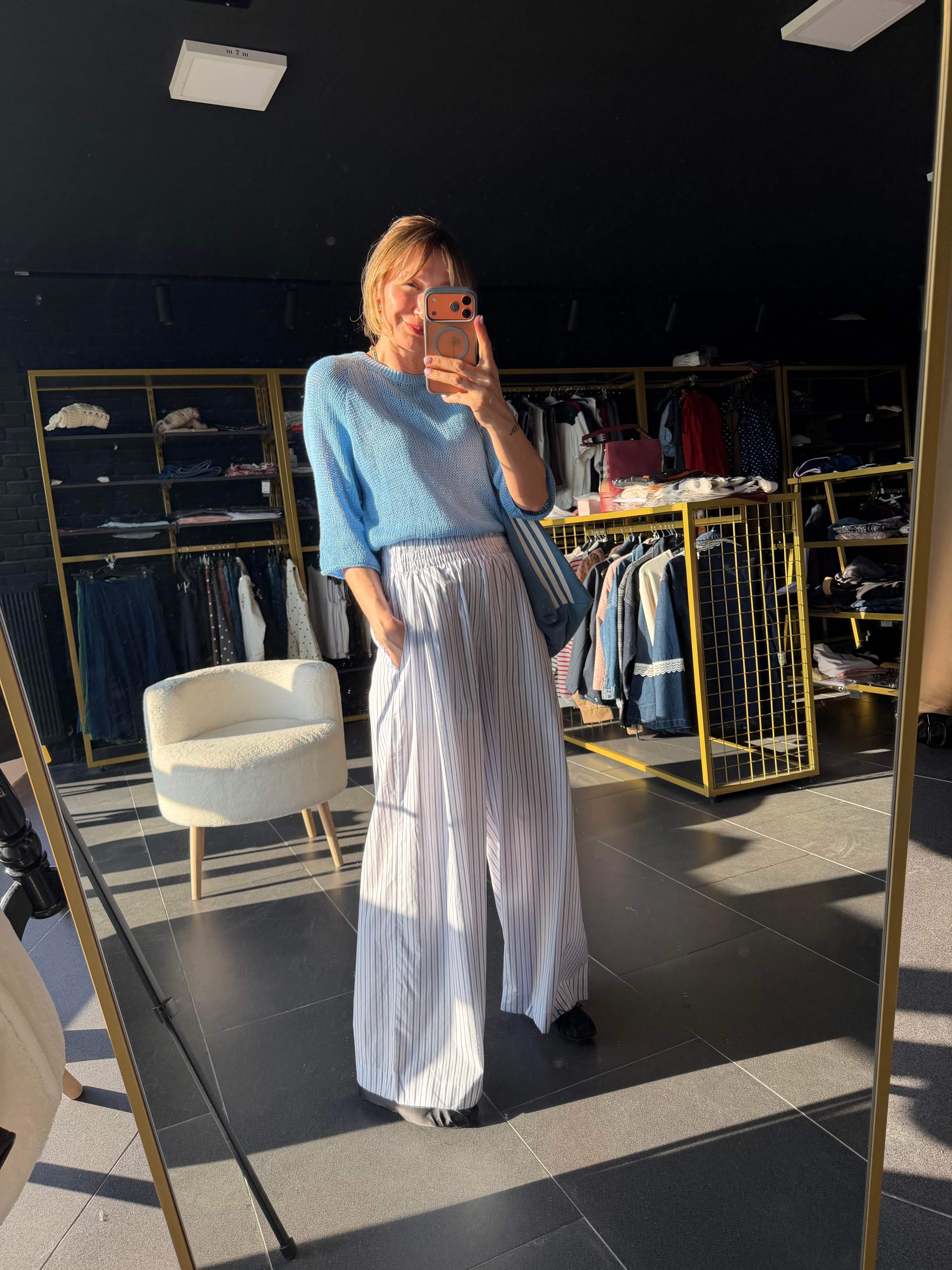 Zra Model Beli Lastikli Çizgili Pantolon