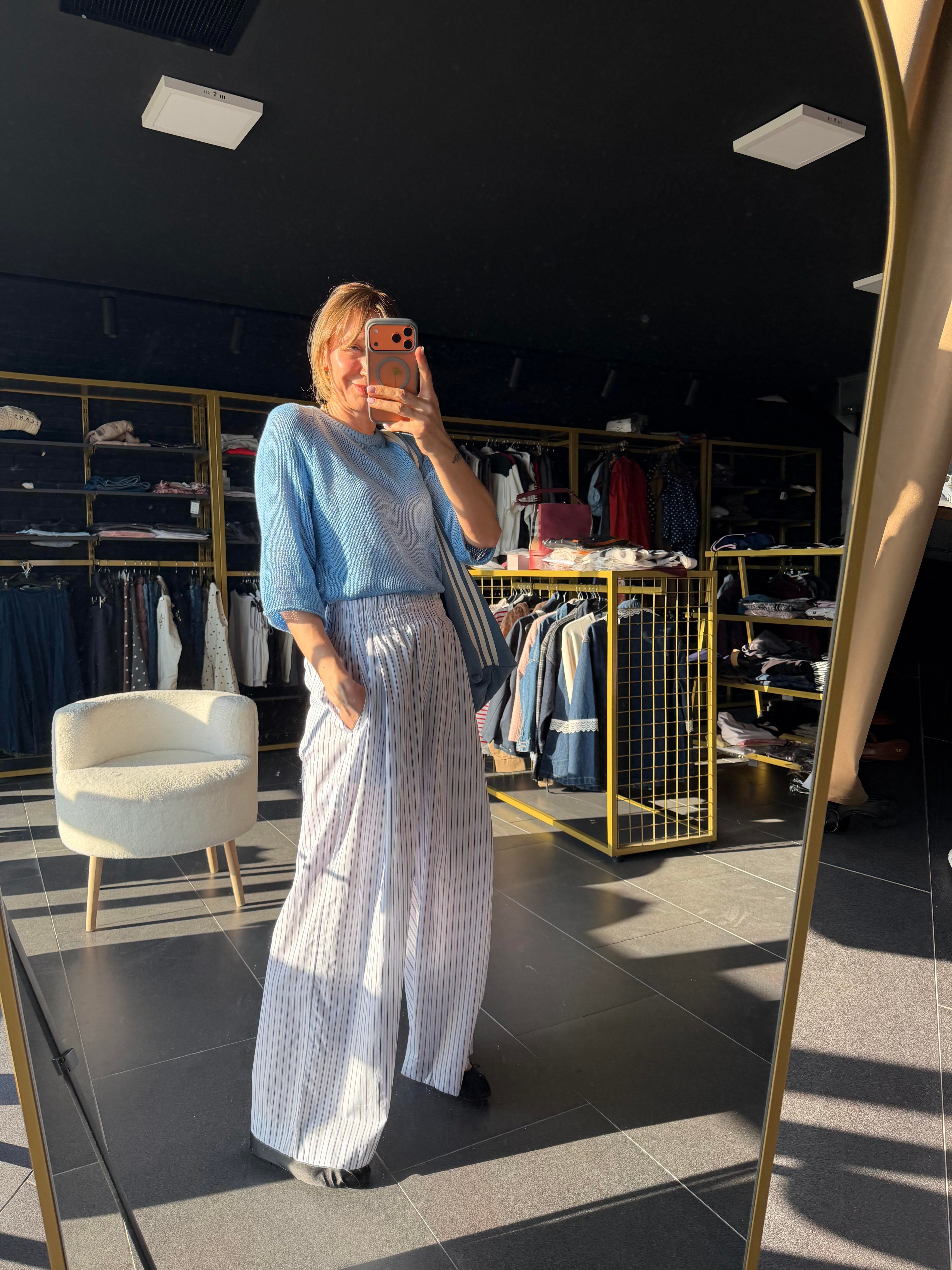 Zra Model Beli Lastikli Çizgili Pantolon